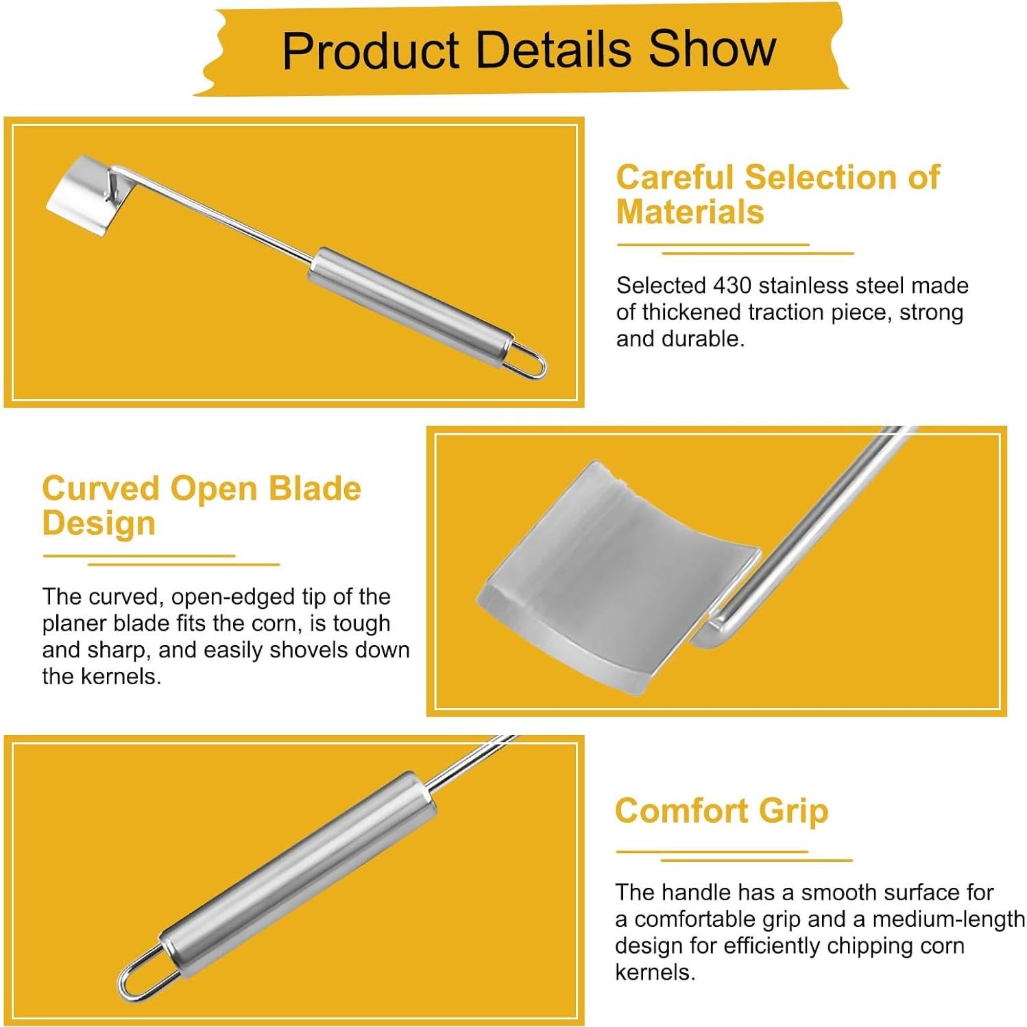 Pelador de Maíz Acero Inoxidable SQGNZK con Mango Largo 27.43 cm