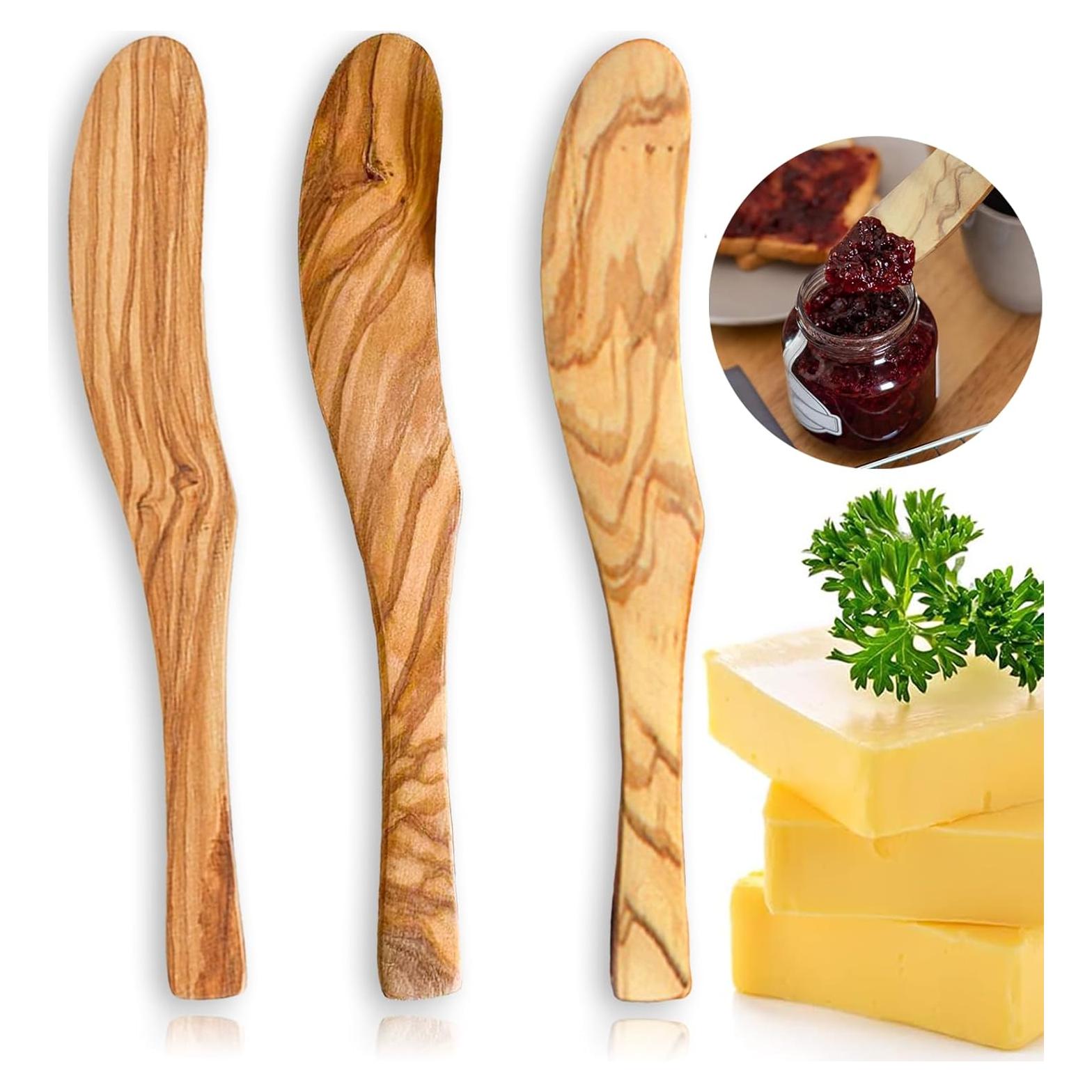Juego de 3 Espátulas de Mantequilla FHUMMYBT de Madera de Olivo 17.5 cm