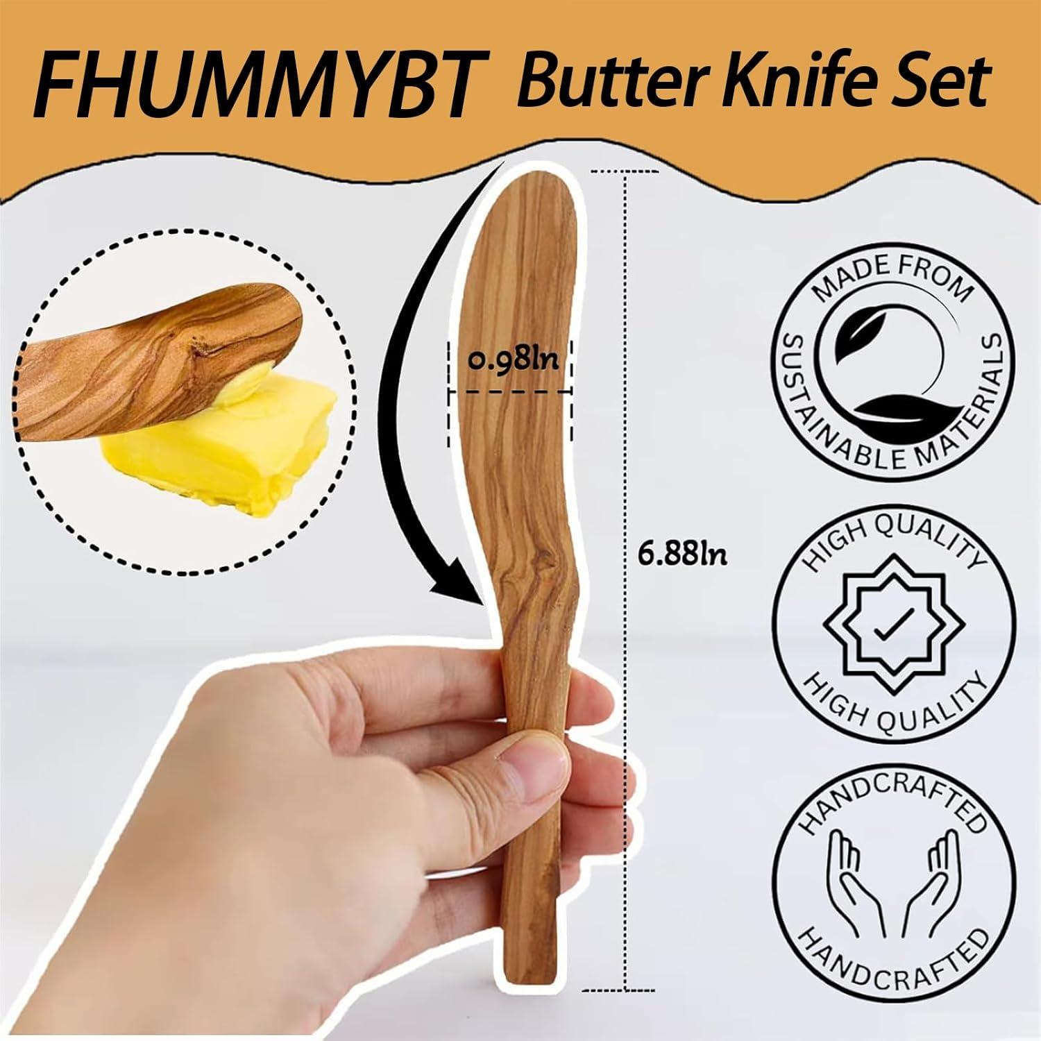 Juego de 3 Espátulas de Mantequilla FHUMMYBT de Madera de Olivo 17.5 cm