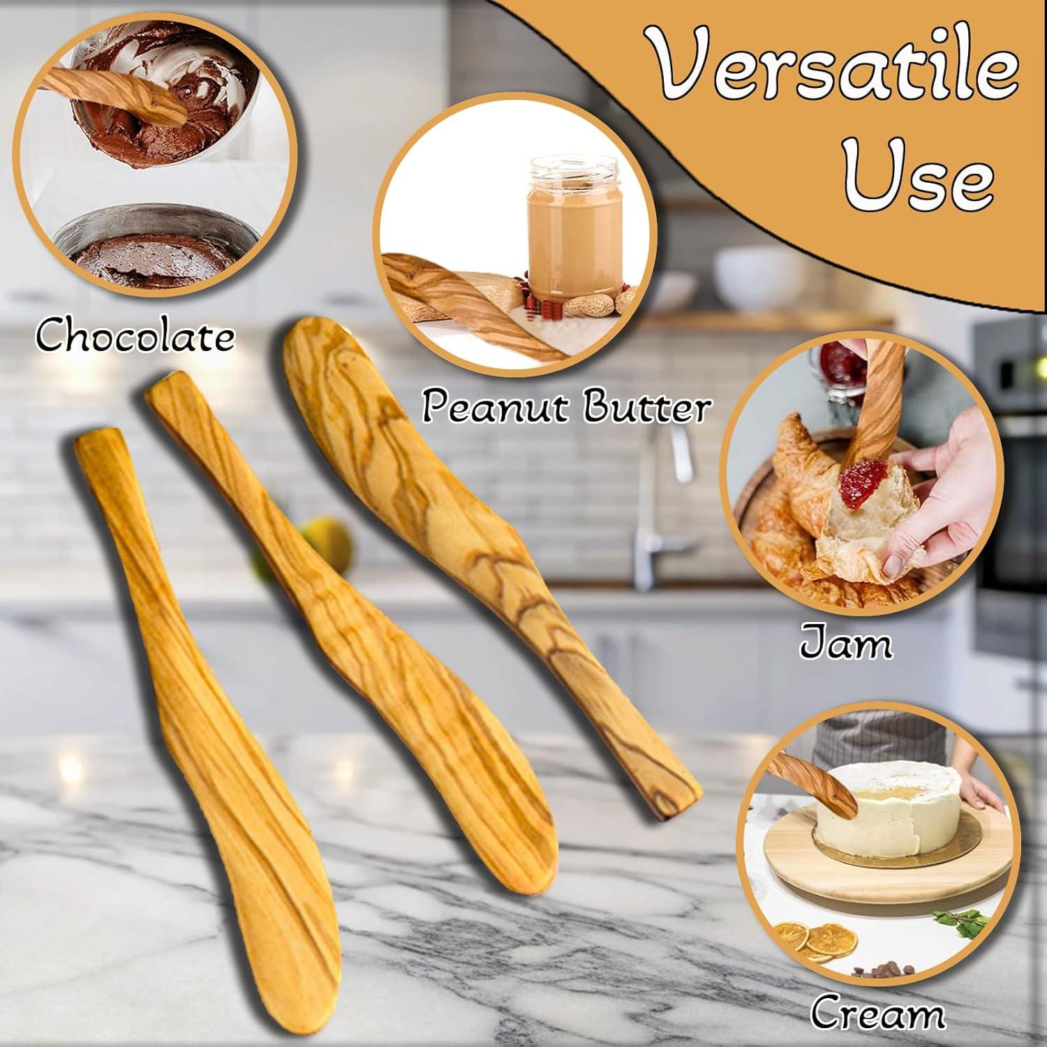 Juego de 3 Espátulas de Mantequilla FHUMMYBT de Madera de Olivo 17.5 cm