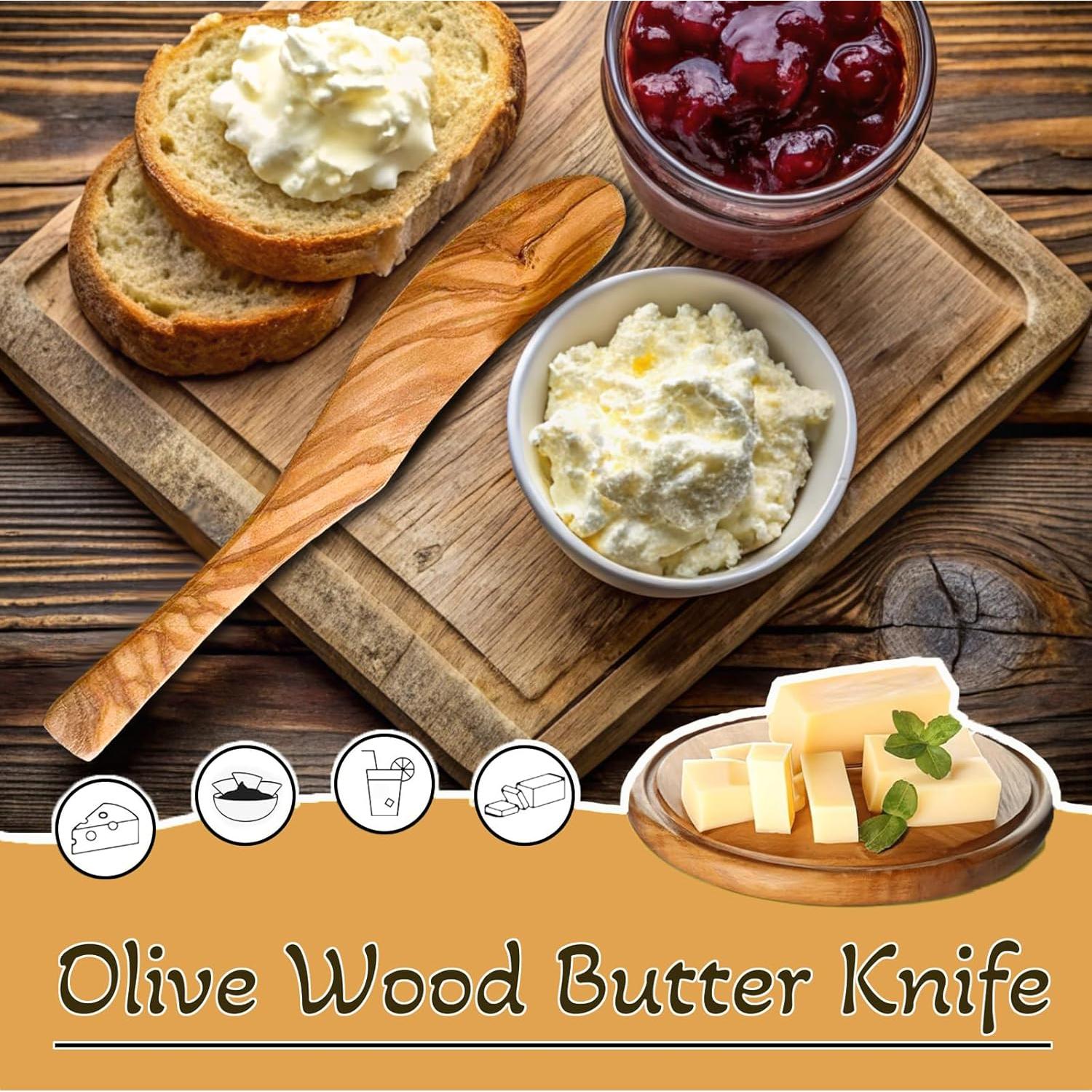 Juego de 3 Espátulas de Mantequilla FHUMMYBT de Madera de Olivo 17.5 cm