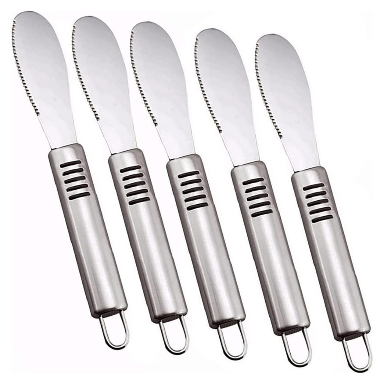 5Pcs Stainless Steel Butter Spreader Knife, Straight Edge 8.4-Inch Wide Butter Spreader Deluxe Sandwich Cream Cheese Condiment Knives Set Kitchen Tools with Ergonomic Handle