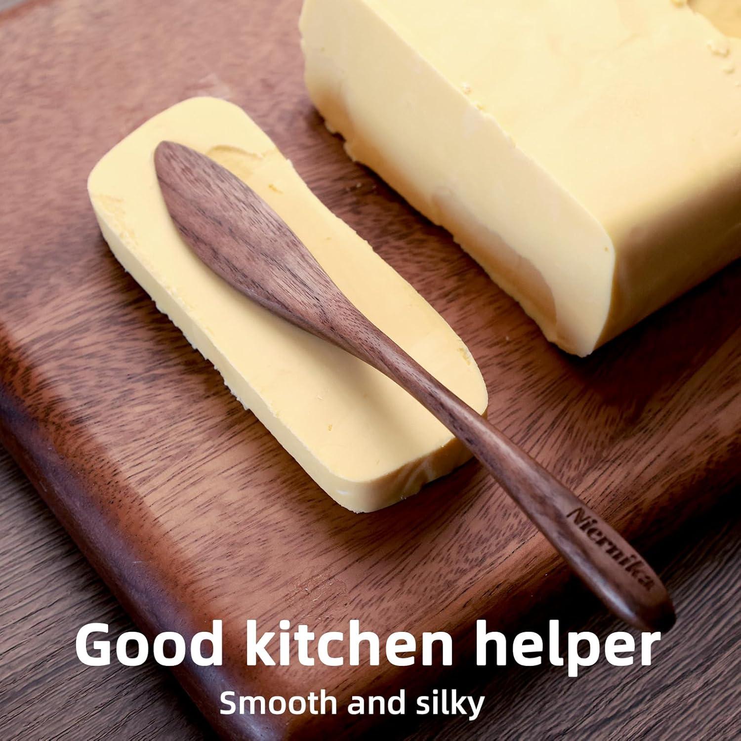 Juego de 3 cuchillos para mantequilla NierNika de madera de nogal