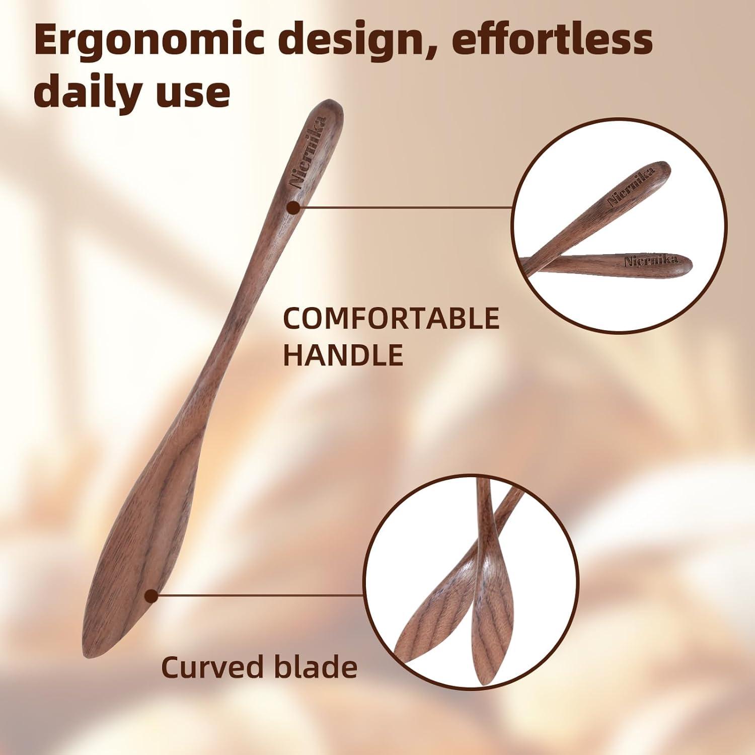 Juego de 3 cuchillos para mantequilla NierNika de madera de nogal