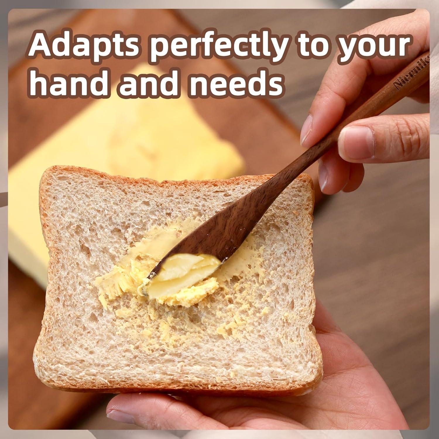 Juego de 3 cuchillos para mantequilla NierNika de madera de nogal