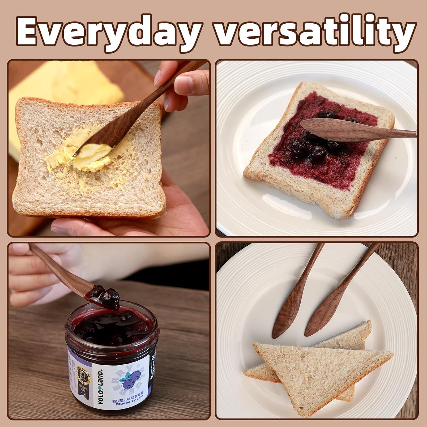 Juego de 3 cuchillos para mantequilla NierNika de madera de nogal