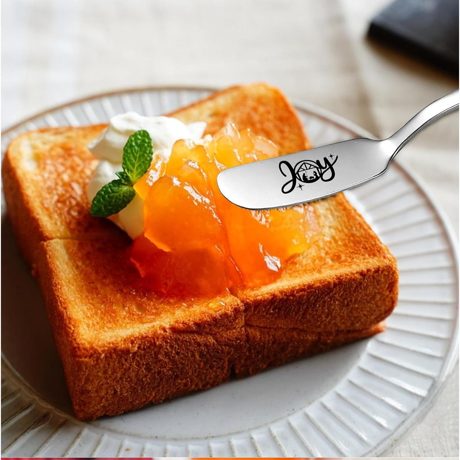 Funny Joy Nativity Christmas Peanut Butter Knife, Personalized Engraved Peanut Butter Spreader Cheese Knives, Novelty Anniversary Christmas Gifts for Sandwich Bread Toast Butter Lover