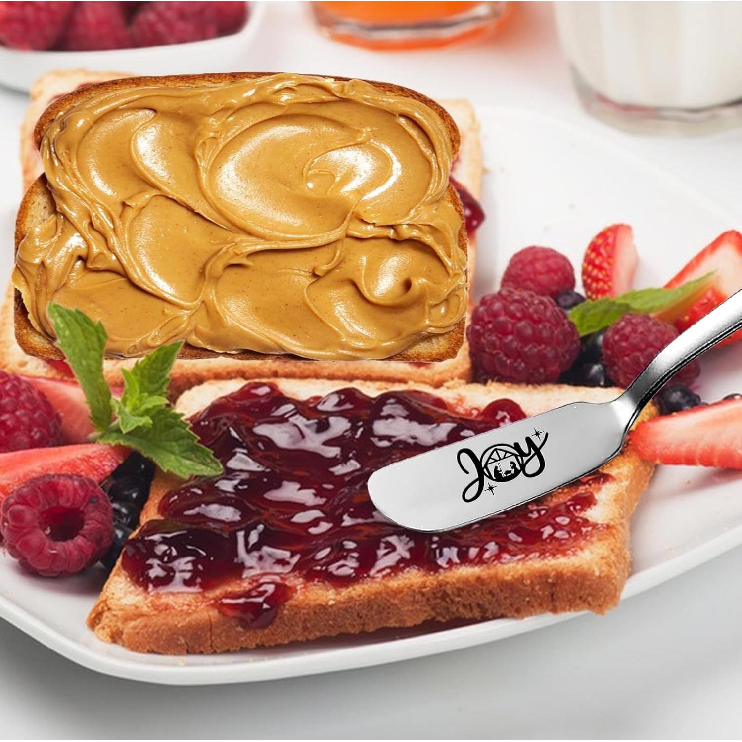 Funny Joy Nativity Christmas Peanut Butter Knife, Personalized Engraved Peanut Butter Spreader Cheese Knives, Novelty Anniversary Christmas Gifts for Sandwich Bread Toast Butter Lover