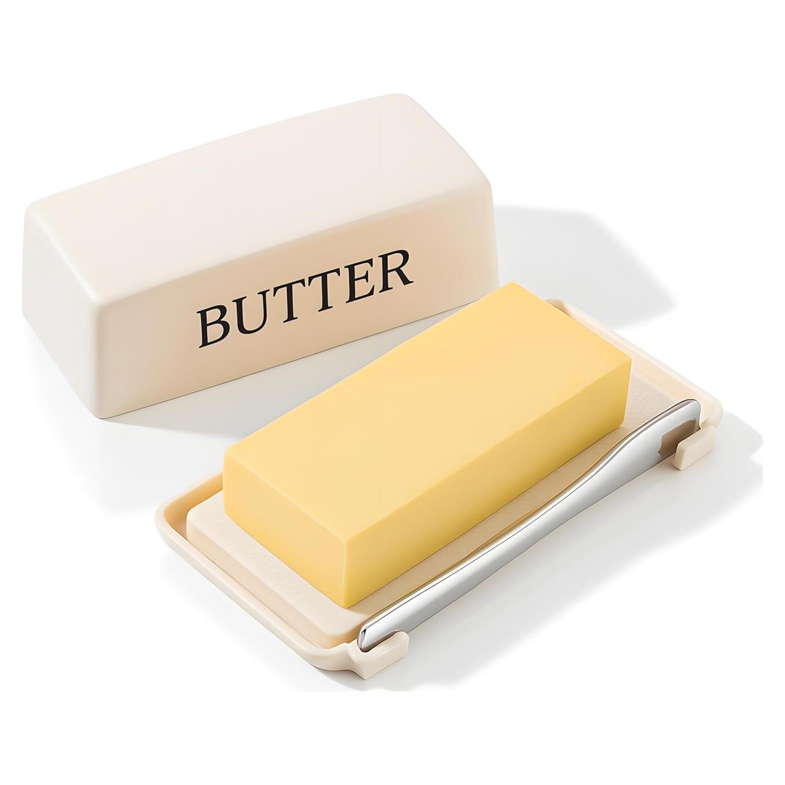 Soporte para Mantequilla Dehov Grande con Tapa y Cuchillo Blanco