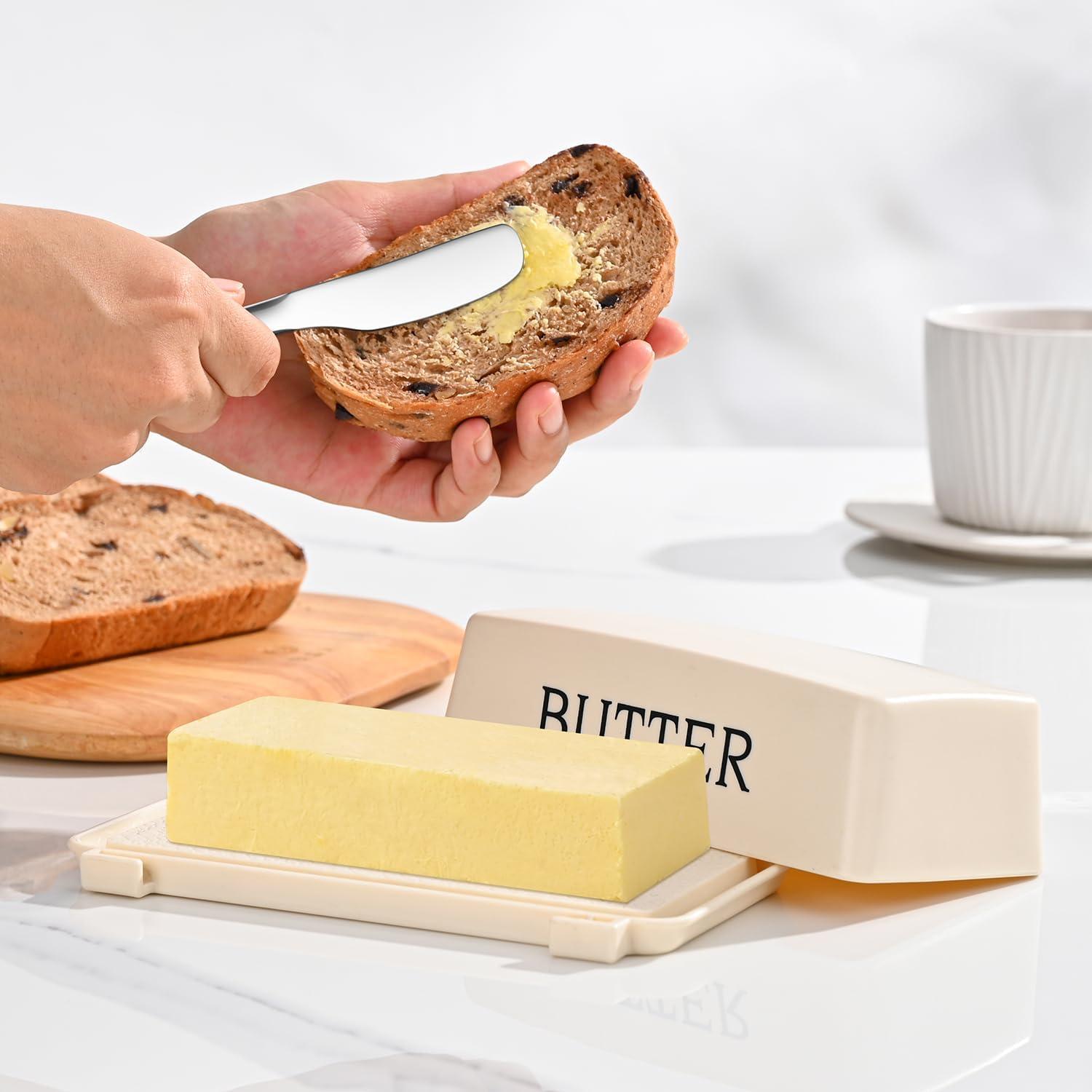 Soporte para Mantequilla Dehov Grande con Tapa y Cuchillo Blanco