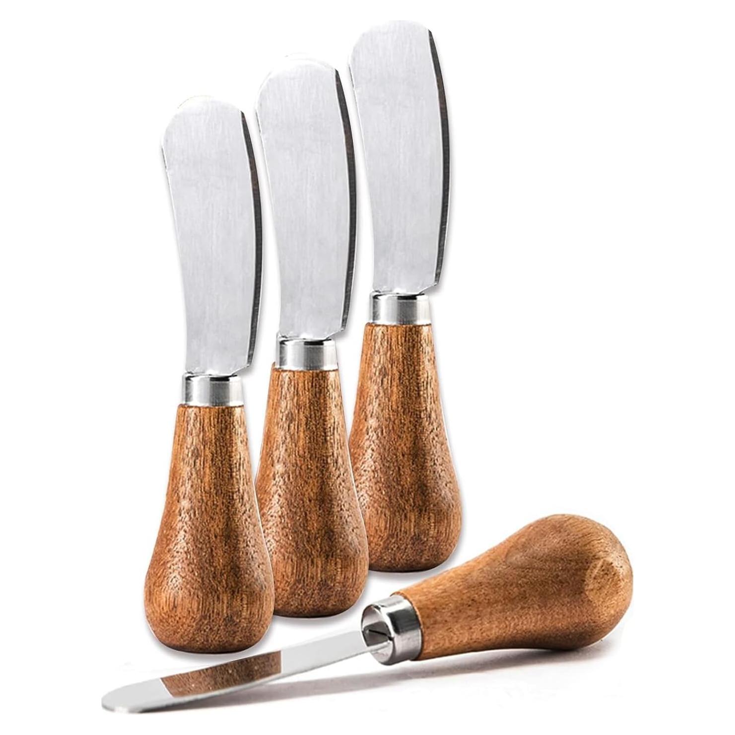 Juego de 4 Cuchillos de Mantequilla Linwnil con Mango de Madera