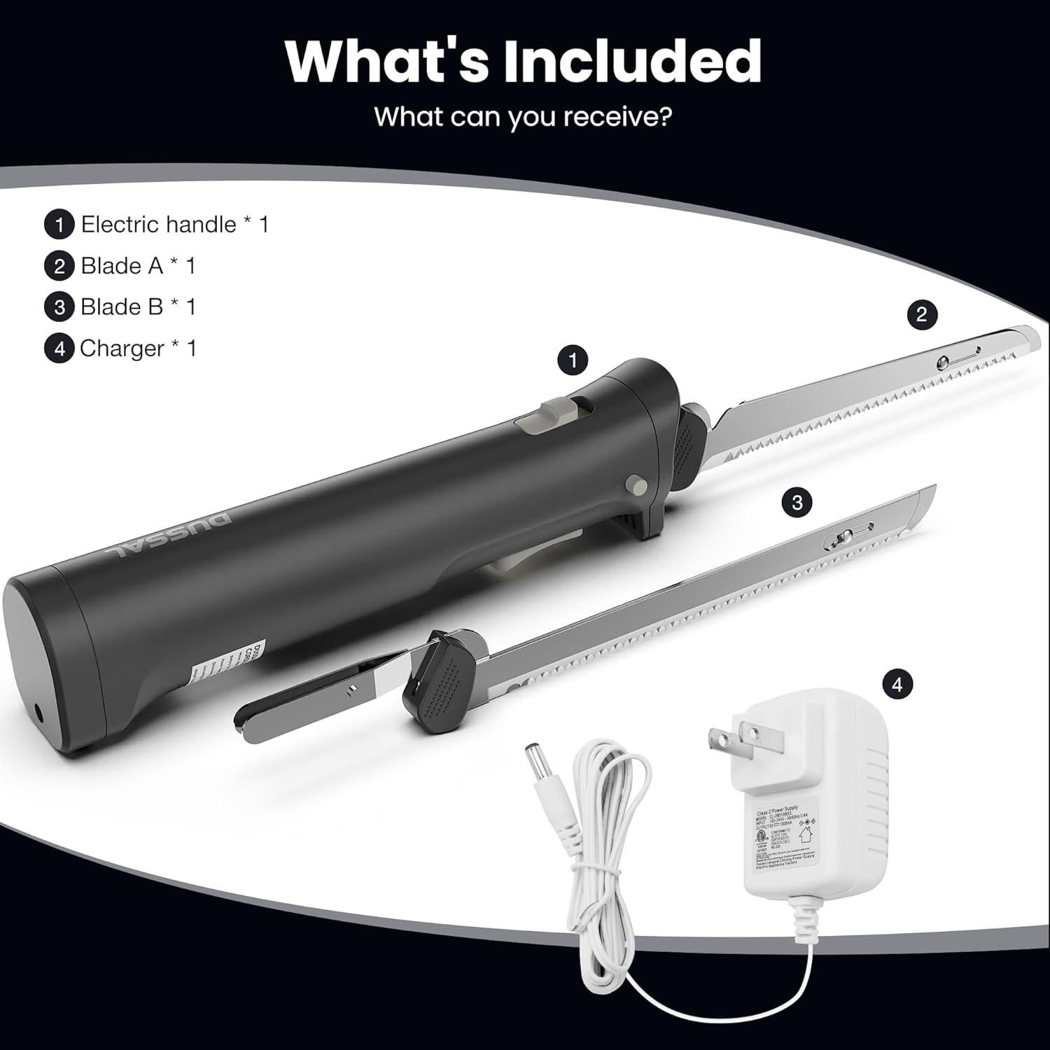 Cuchillo Eléctrico Inalámbrico DUSSAL 48.94 cm 4 Cuchillas Acero