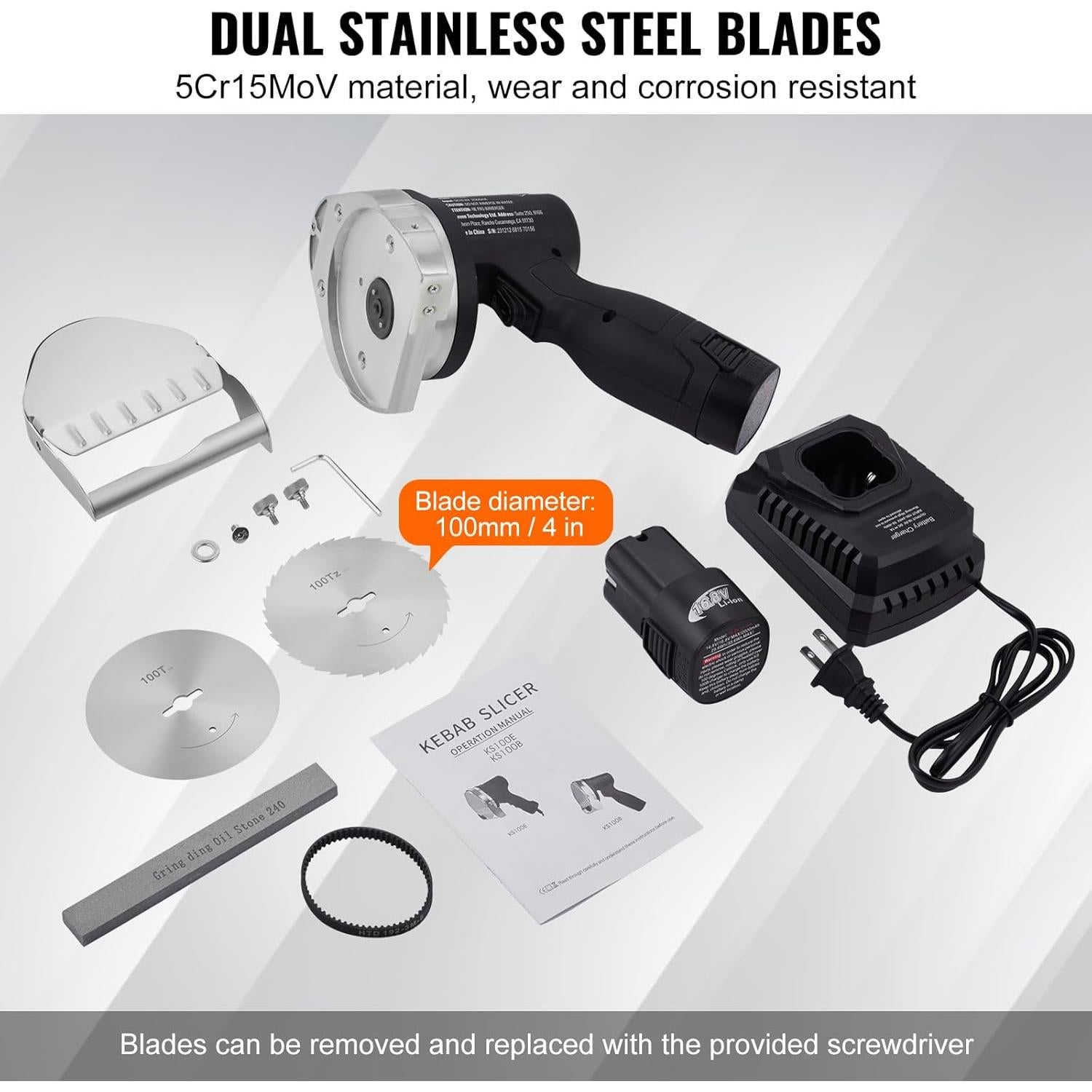 Cuchillo de Shawarma Eléctrico VEVOR 80W Inalámbrico Ajustable