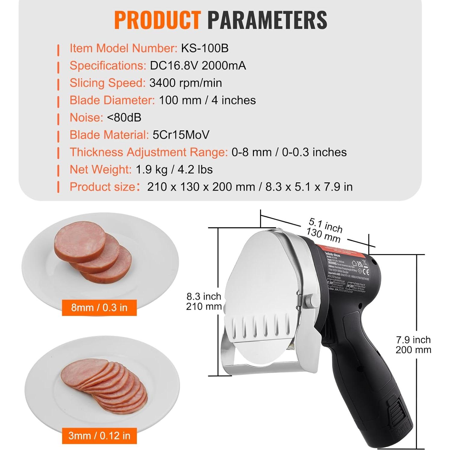 Cuchillo de Shawarma Eléctrico VEVOR 80W Inalámbrico Ajustable
