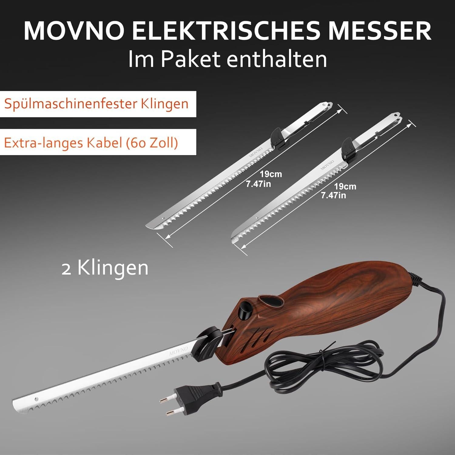 Cuchillo Eléctrico MOVNO ReciproSlicer 60, 2 Hojas Acero Inoxidable