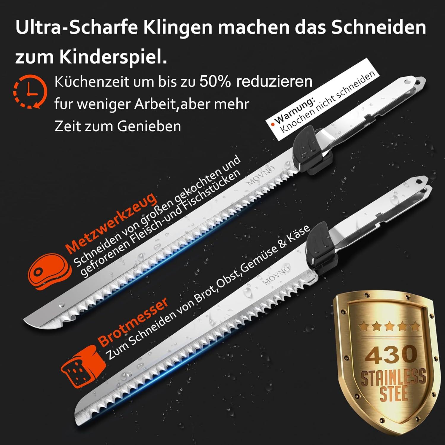 Cuchillo Eléctrico MOVNO ReciproSlicer 60, 2 Hojas Acero Inoxidable