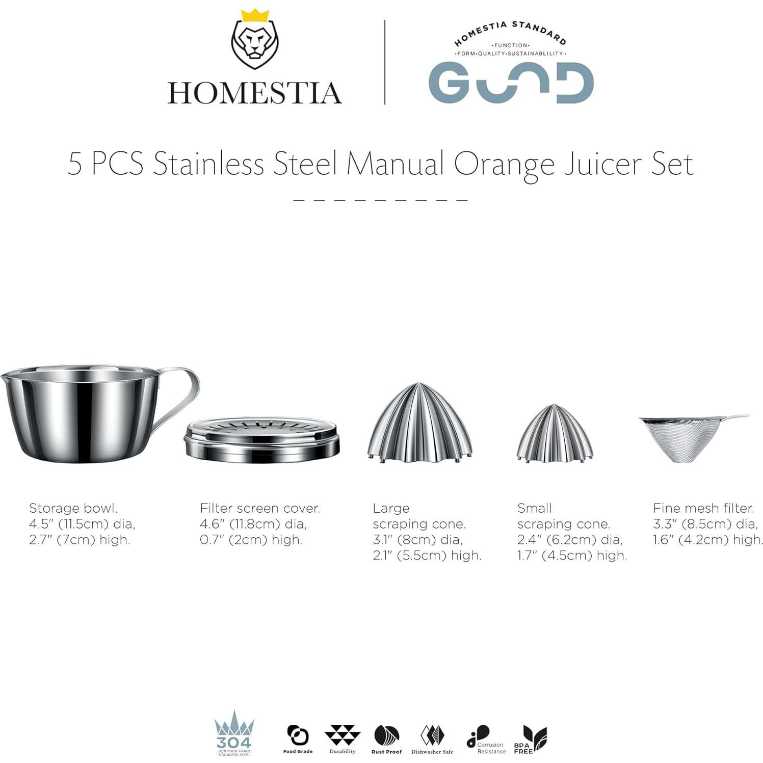 Exprimidor Manual de Cítricos Homestia Acero Inoxidable 400ml