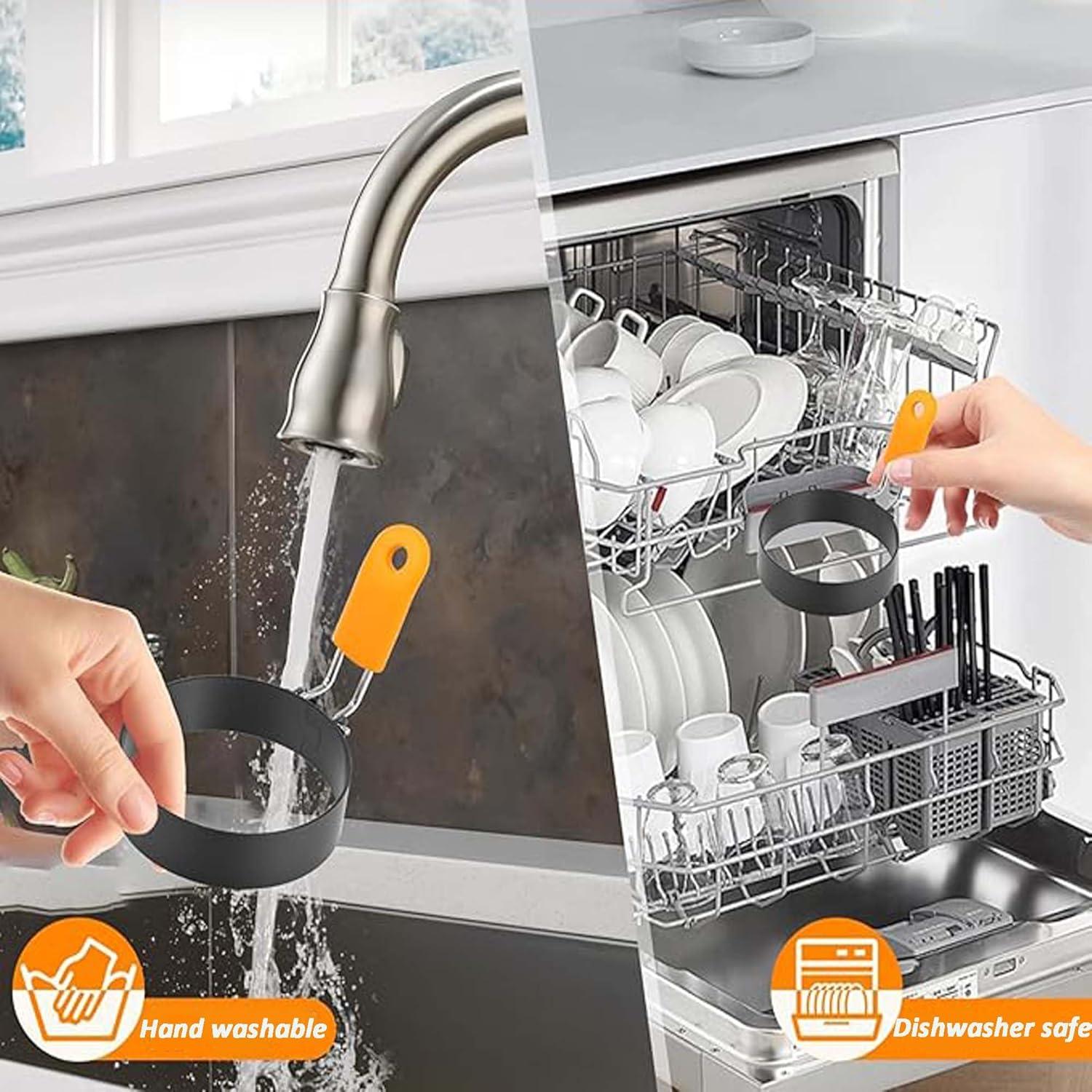 Set de 4 Anillos para Huevos de Acero Inoxidable 8.9 cm con Brocha