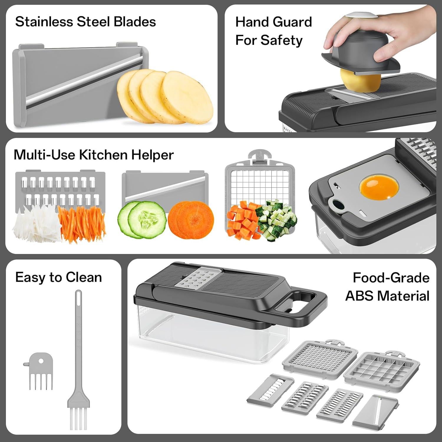 Picador de Verduras HomeHacks 12 en 1 con 7 Cuchillas - Gris