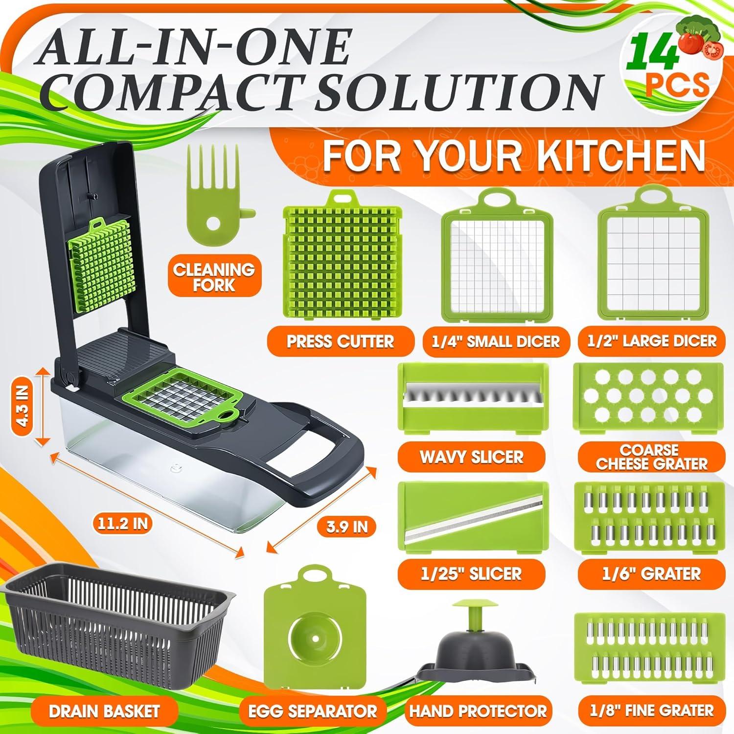 Cortador de Verduras Manual LIBERHAUS 14 en 1 con Contenedor