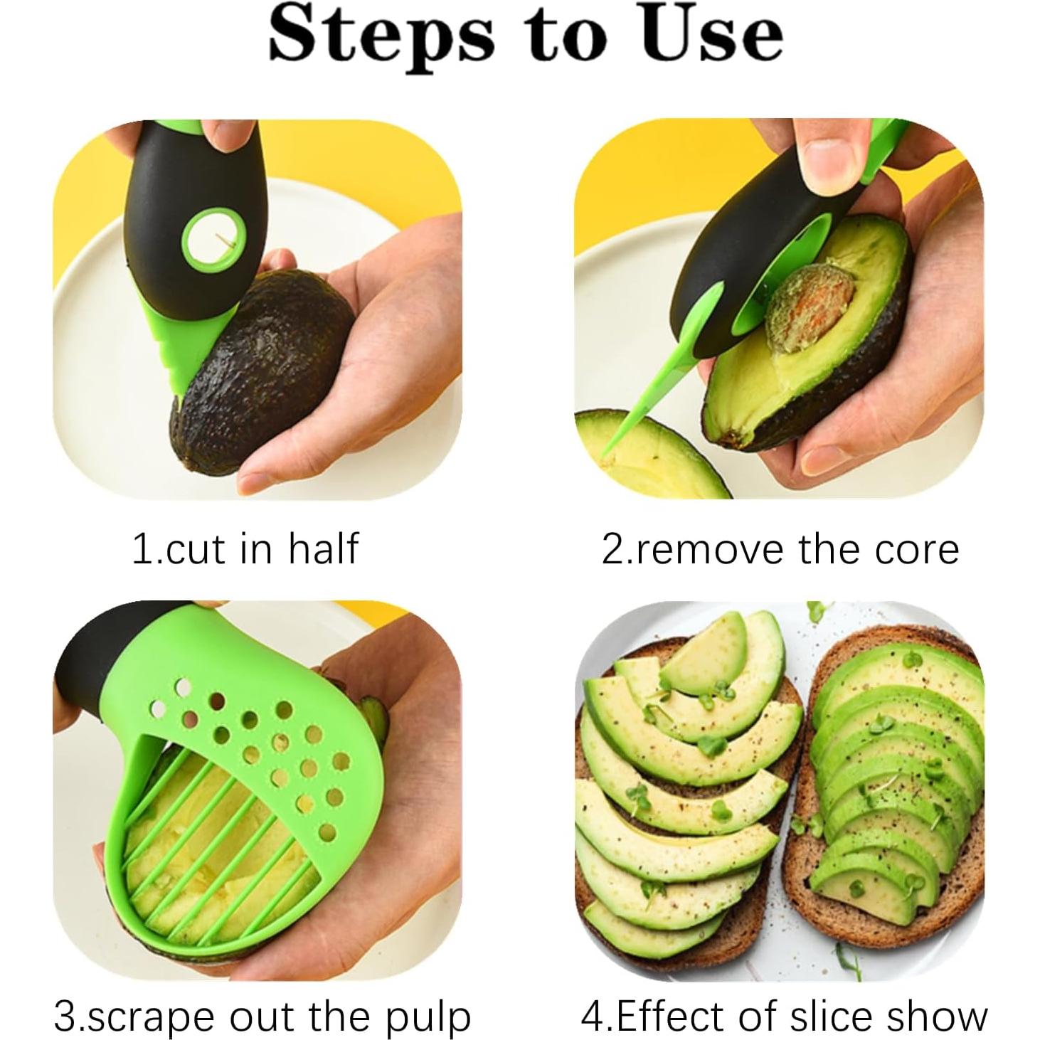 Cortador de Aguacate 3 en 1 TDGBIH - 2 Piezas, Verde y Negro