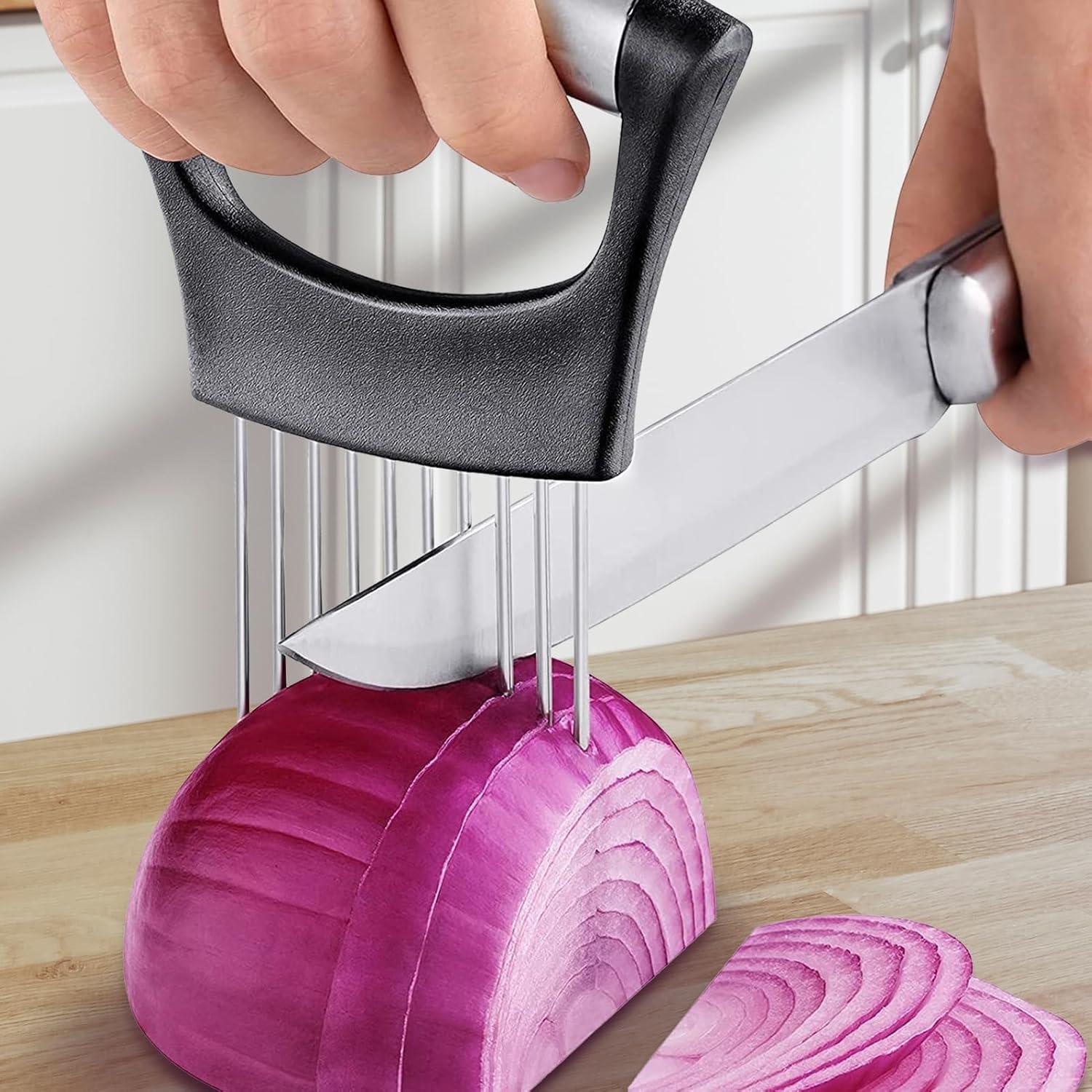 Soporte Cortador de Cebolla Dvvsav con Pelador de Ajo - Acero Inoxidable