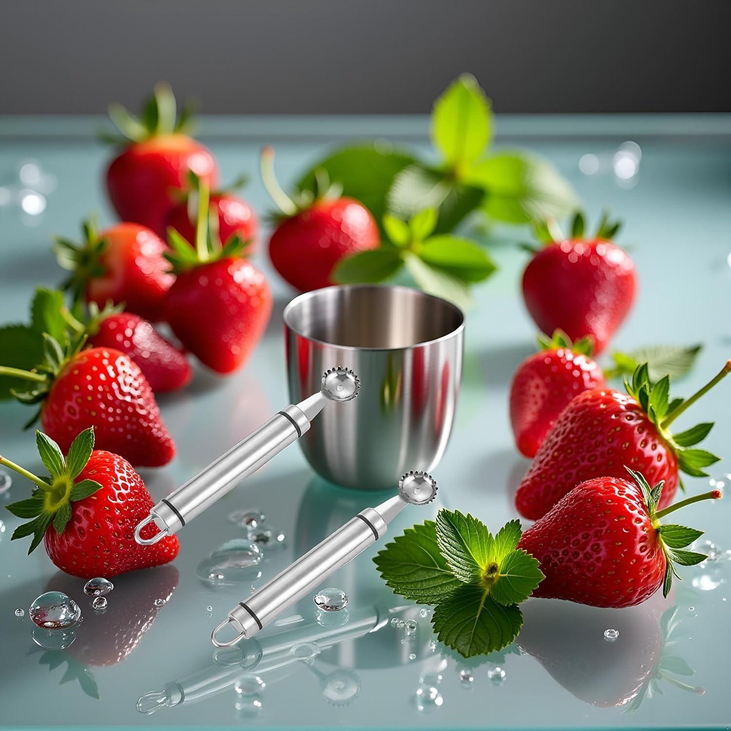 Juego de 2 Huller de Fresa Tnyvm Acero Inoxidable 9g