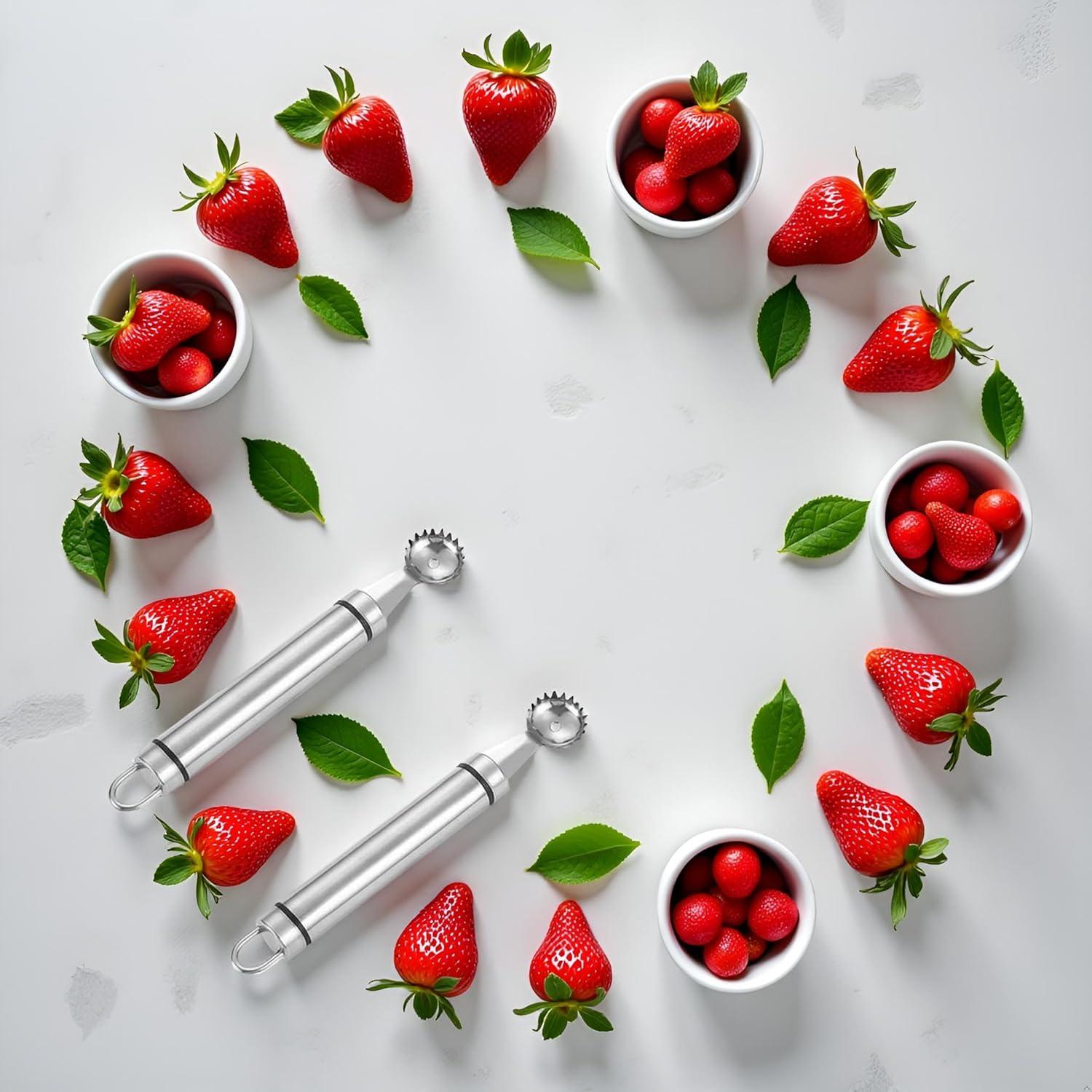 Juego de 2 Huller de Fresa Tnyvm Acero Inoxidable 9g