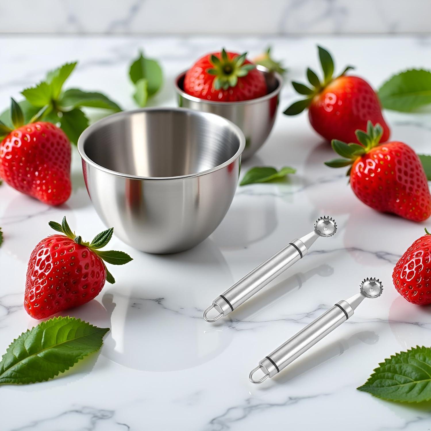 Juego de 2 Huller de Fresa Tnyvm Acero Inoxidable 9g