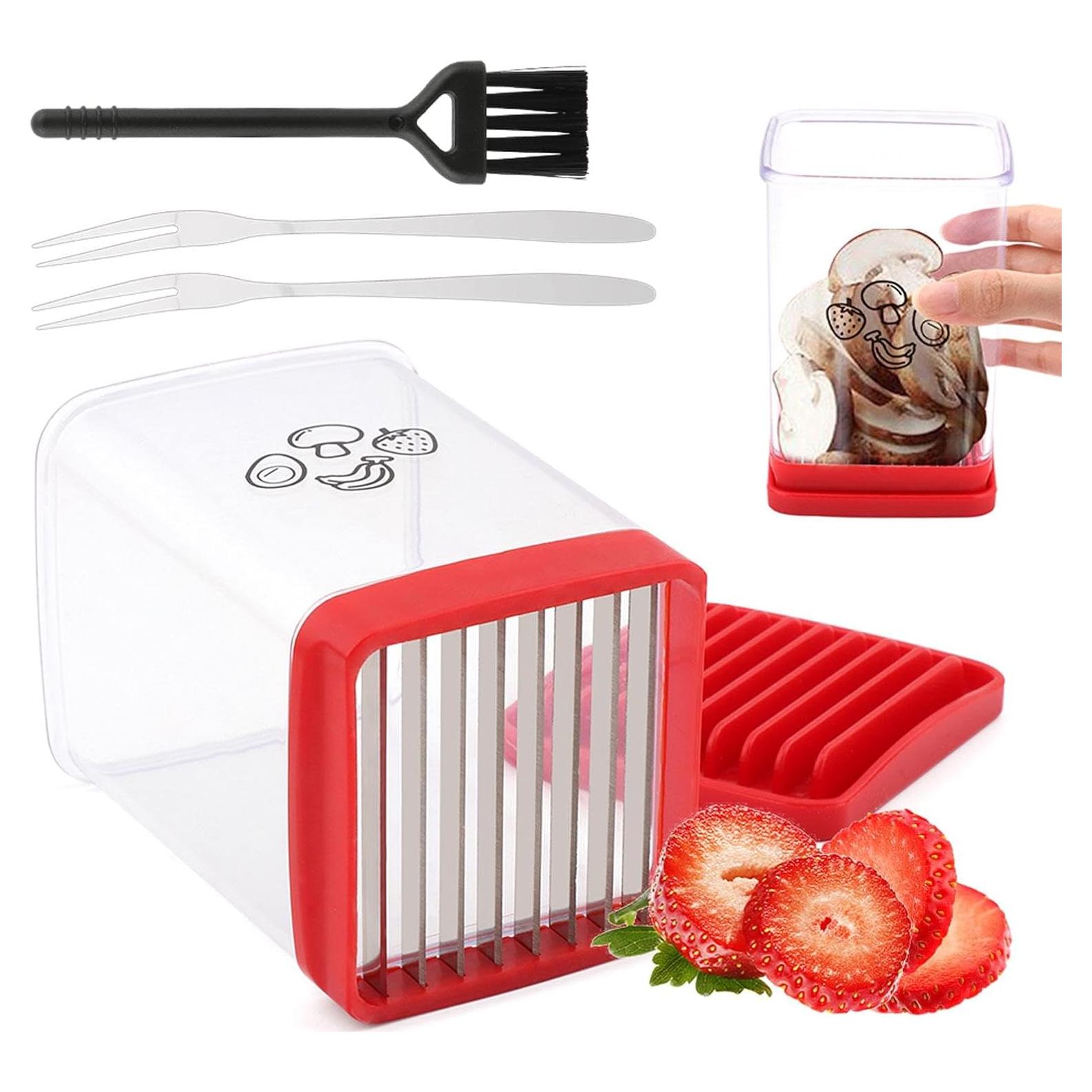 Cortador de Frutas y Verduras Beiyoule Rojo, 8 Cuchillas de Acero Inoxidable