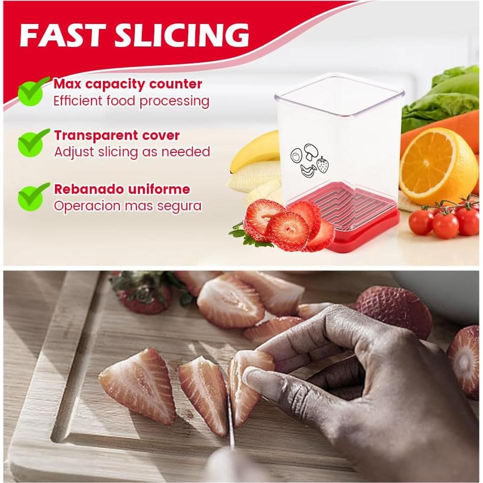 Cortador de Frutas y Verduras Beiyoule Rojo, 8 Cuchillas de Acero Inoxidable