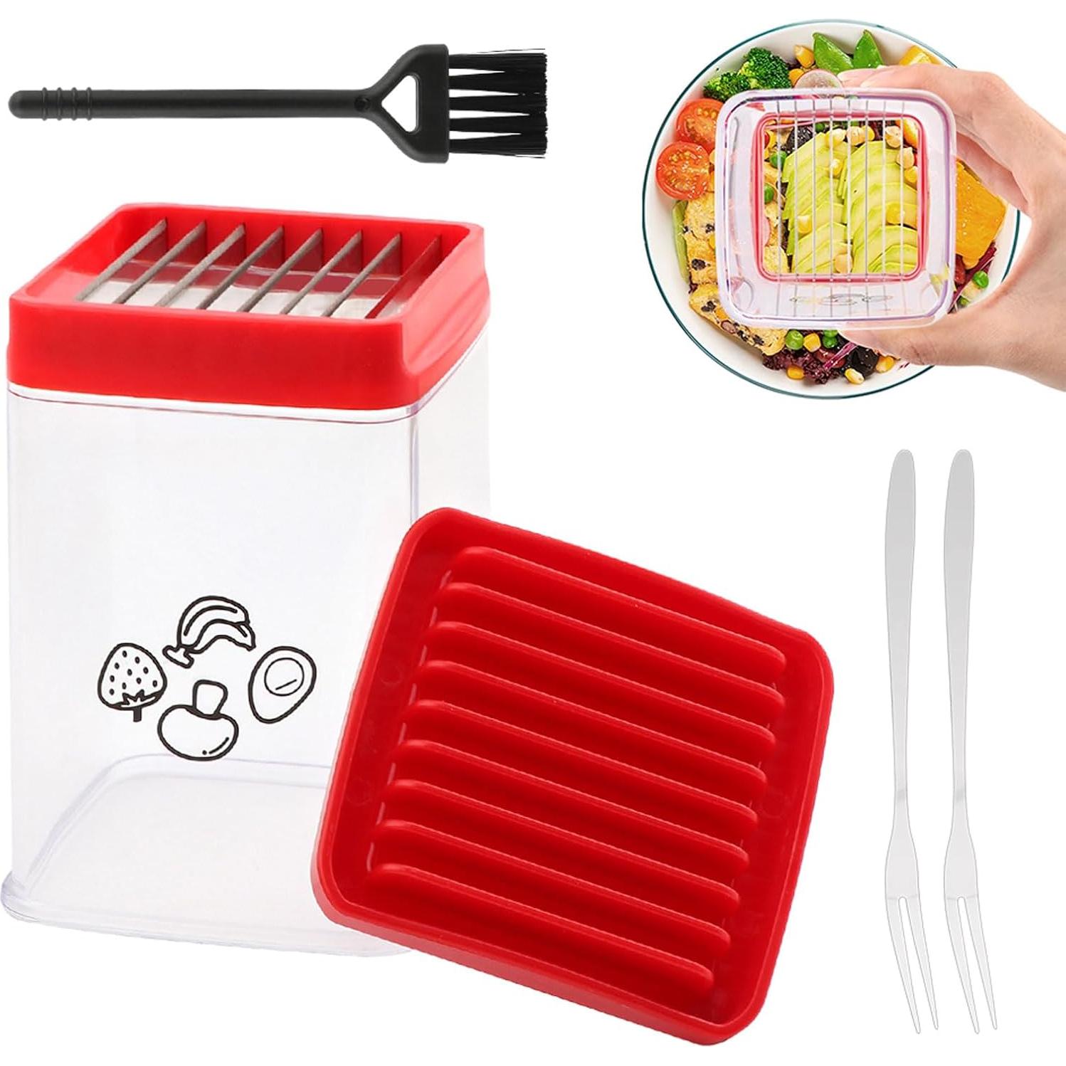 Cortador de Frutas y Verduras Beiyoule Rojo, 8 Cuchillas de Acero Inoxidable