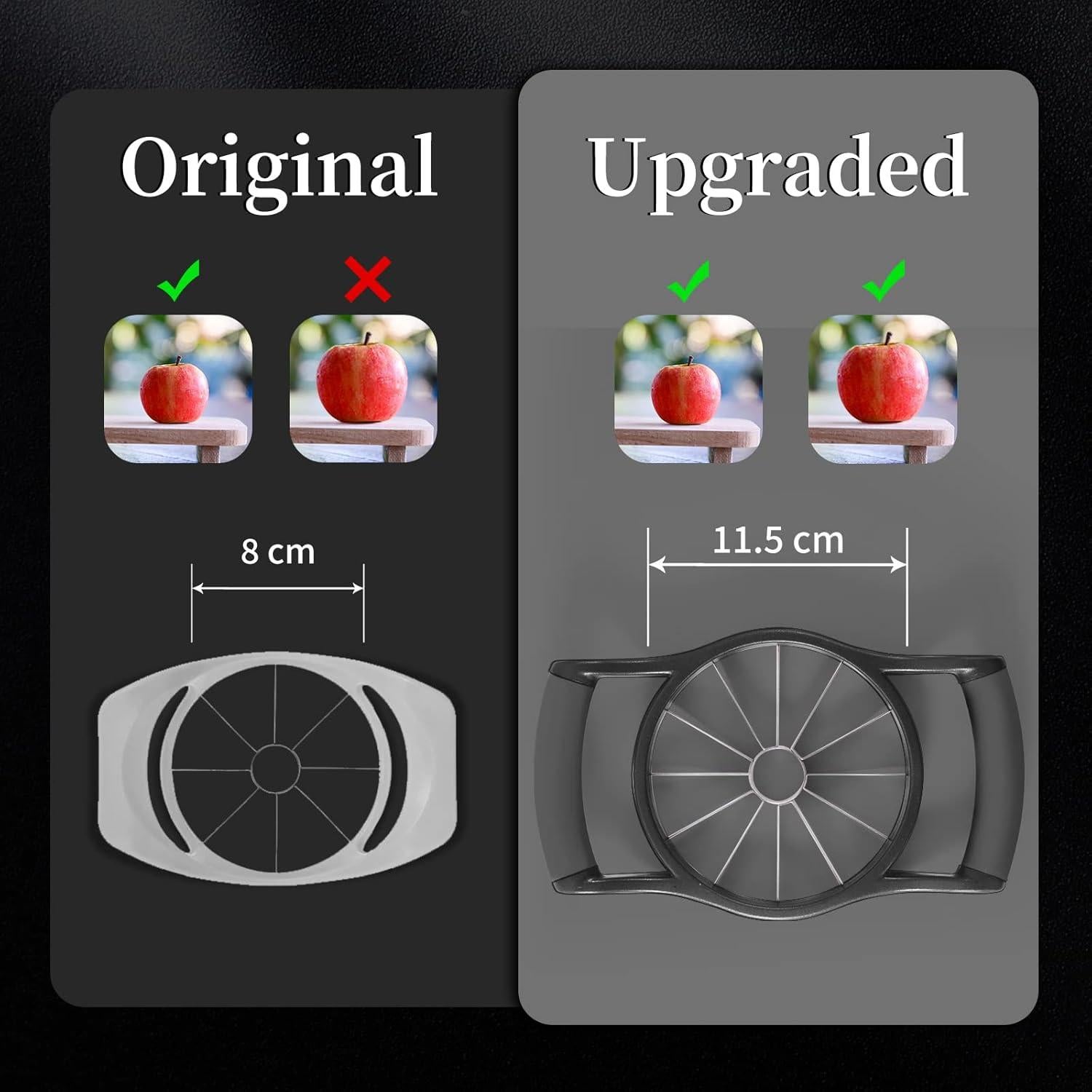 OOKUU 5.12 Inch Extra Large Apple Cutter, Heavy Duty Apple Slicer 16 Slices, Durable Apple Corer, Stainless Steel Apple Slicer and Corer for Apple, Potato, Onion, Black