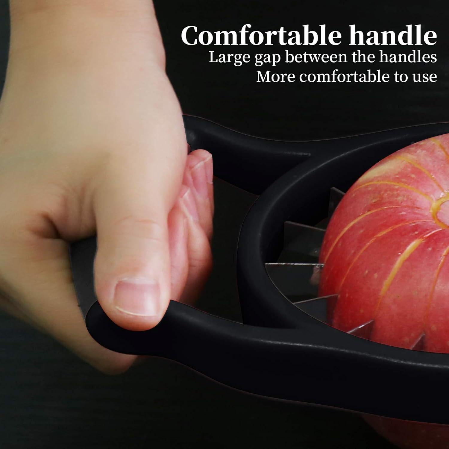 OOKUU 5.12 Inch Extra Large Apple Cutter, Heavy Duty Apple Slicer 16 Slices, Durable Apple Corer, Stainless Steel Apple Slicer and Corer for Apple, Potato, Onion, Black