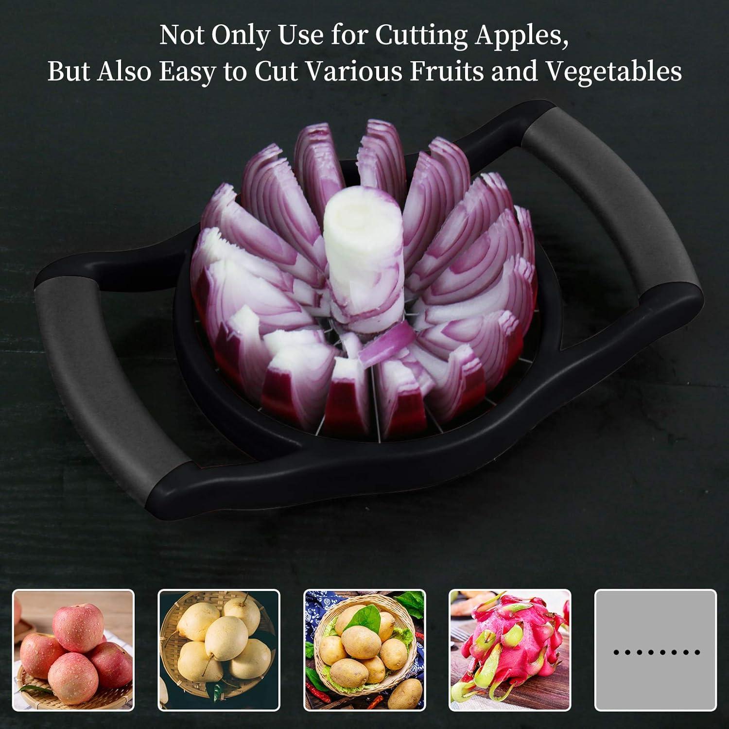 OOKUU 5.12 Inch Extra Large Apple Cutter, Heavy Duty Apple Slicer 16 Slices, Durable Apple Corer, Stainless Steel Apple Slicer and Corer for Apple, Potato, Onion, Black
