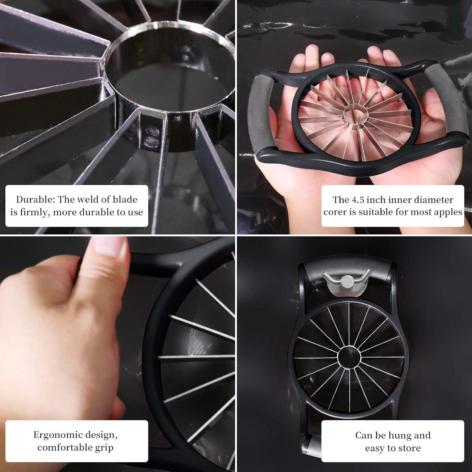 OOKUU 5.12 Inch Extra Large Apple Cutter, Heavy Duty Apple Slicer 16 Slices, Durable Apple Corer, Stainless Steel Apple Slicer and Corer for Apple, Potato, Onion, Black