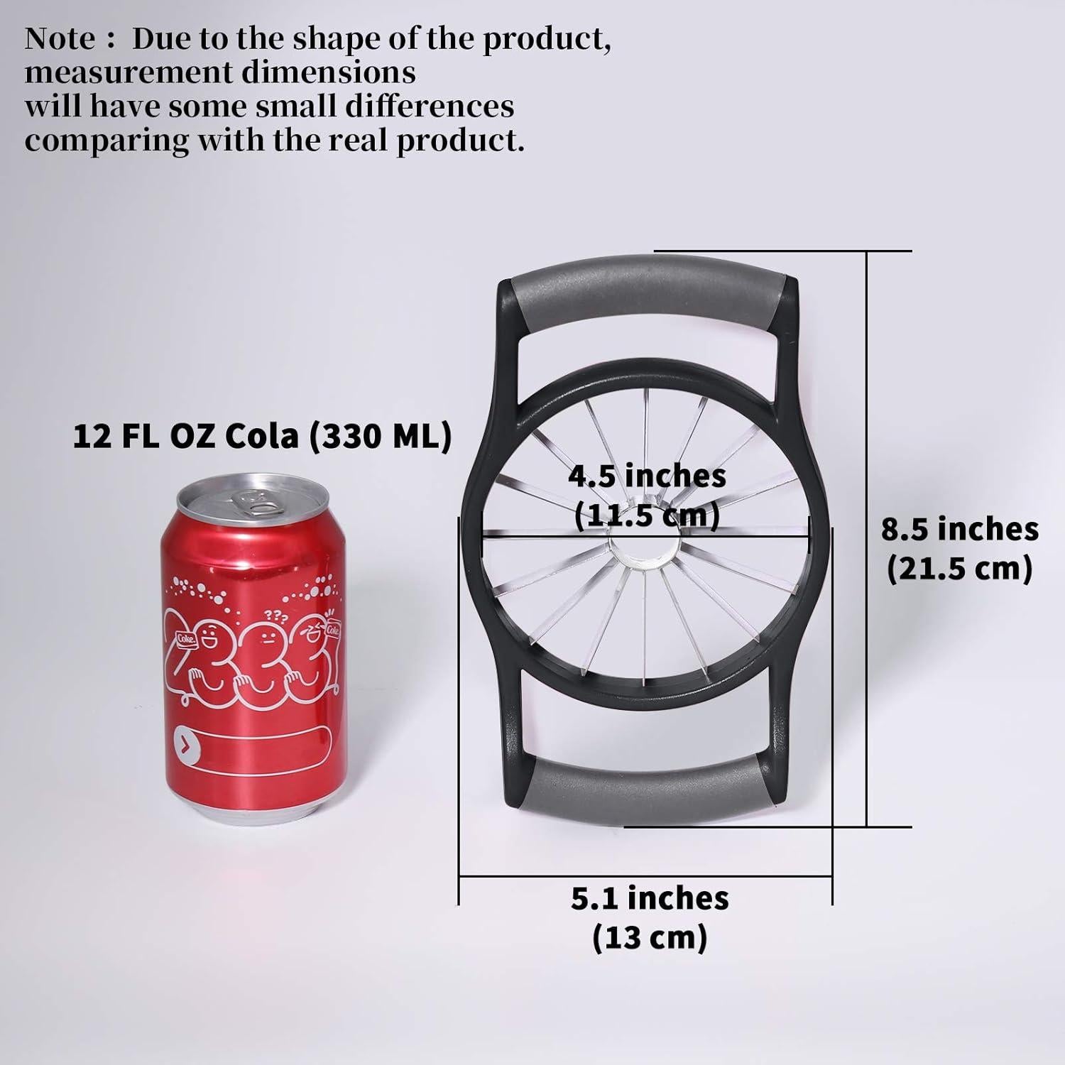 OOKUU 5.12 Inch Extra Large Apple Cutter, Heavy Duty Apple Slicer 16 Slices, Durable Apple Corer, Stainless Steel Apple Slicer and Corer for Apple, Potato, Onion, Black