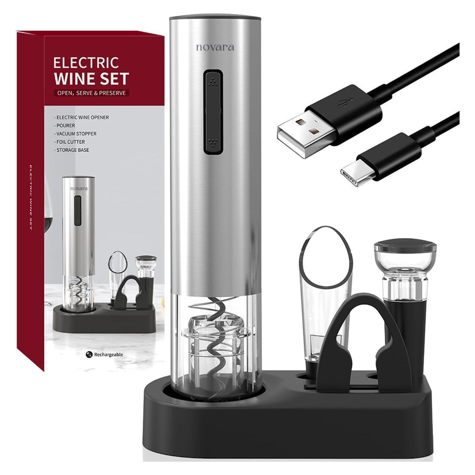 Sacacorchos Eléctrico Novara 4 en 1 Recargable Acero Inoxidable