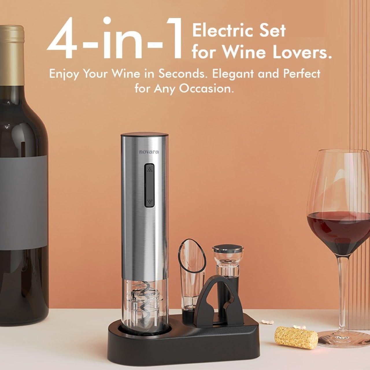 Sacacorchos Eléctrico Novara 4 en 1 Recargable Acero Inoxidable