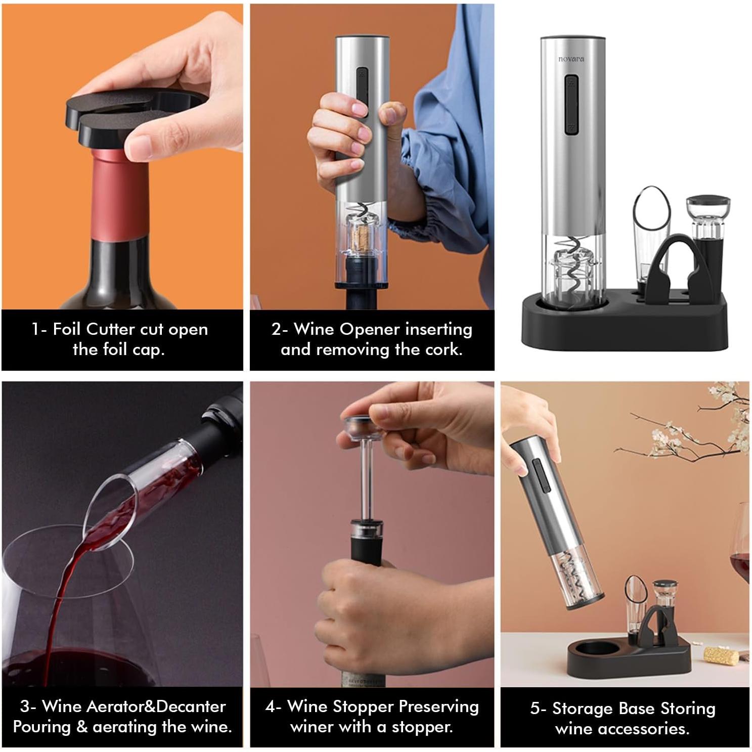 Sacacorchos Eléctrico Novara 4 en 1 Recargable Acero Inoxidable