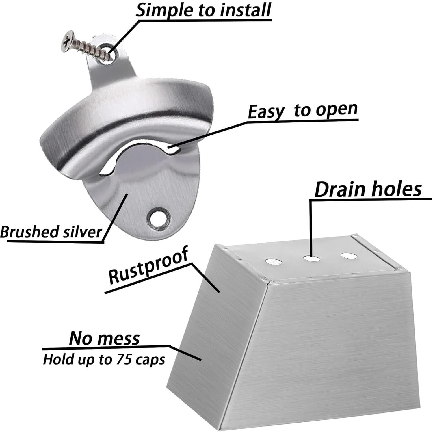 Abrebotellas de acero inoxidable Luwanburg montado en pared