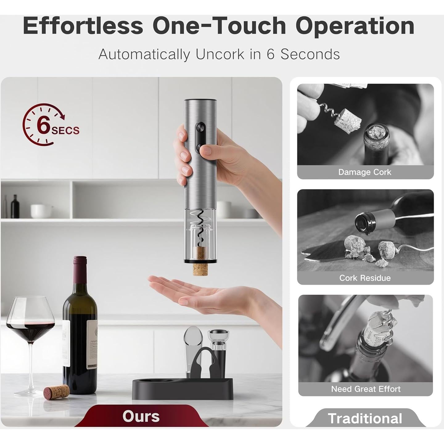 Juego de abridor de vino eléctrico 6 en 1 BABONIR acero inoxidable