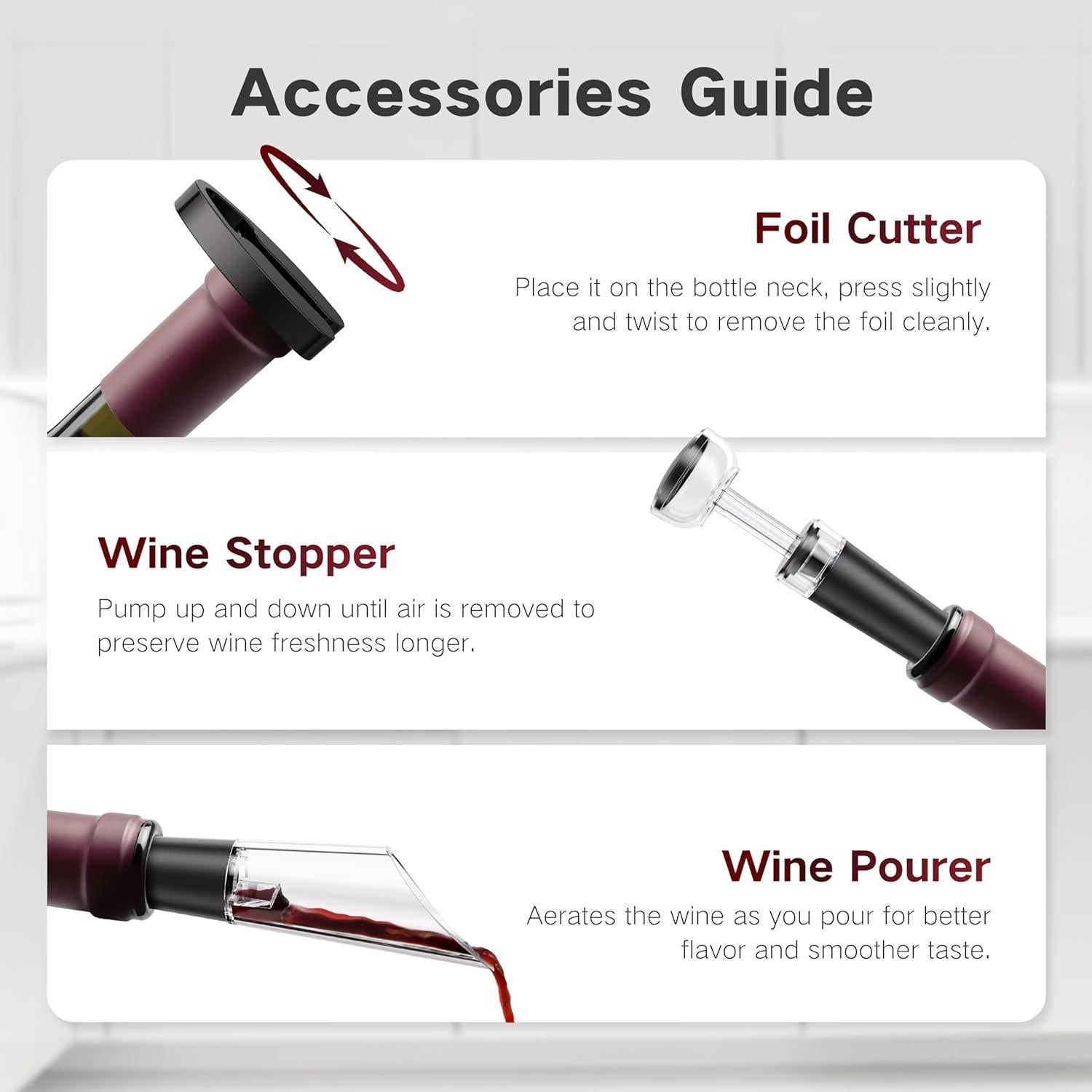 Juego de abridor de vino eléctrico 6 en 1 BABONIR acero inoxidable