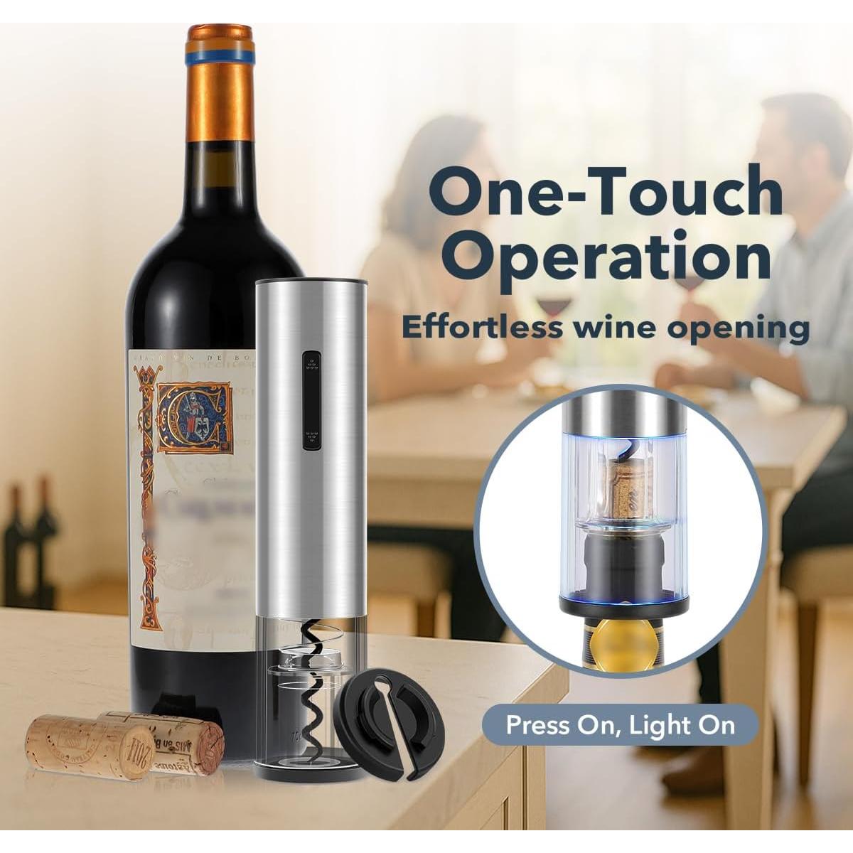 Abridor de Vino Eléctrico QIKPCK Recargable USB-C Acero Inoxidable