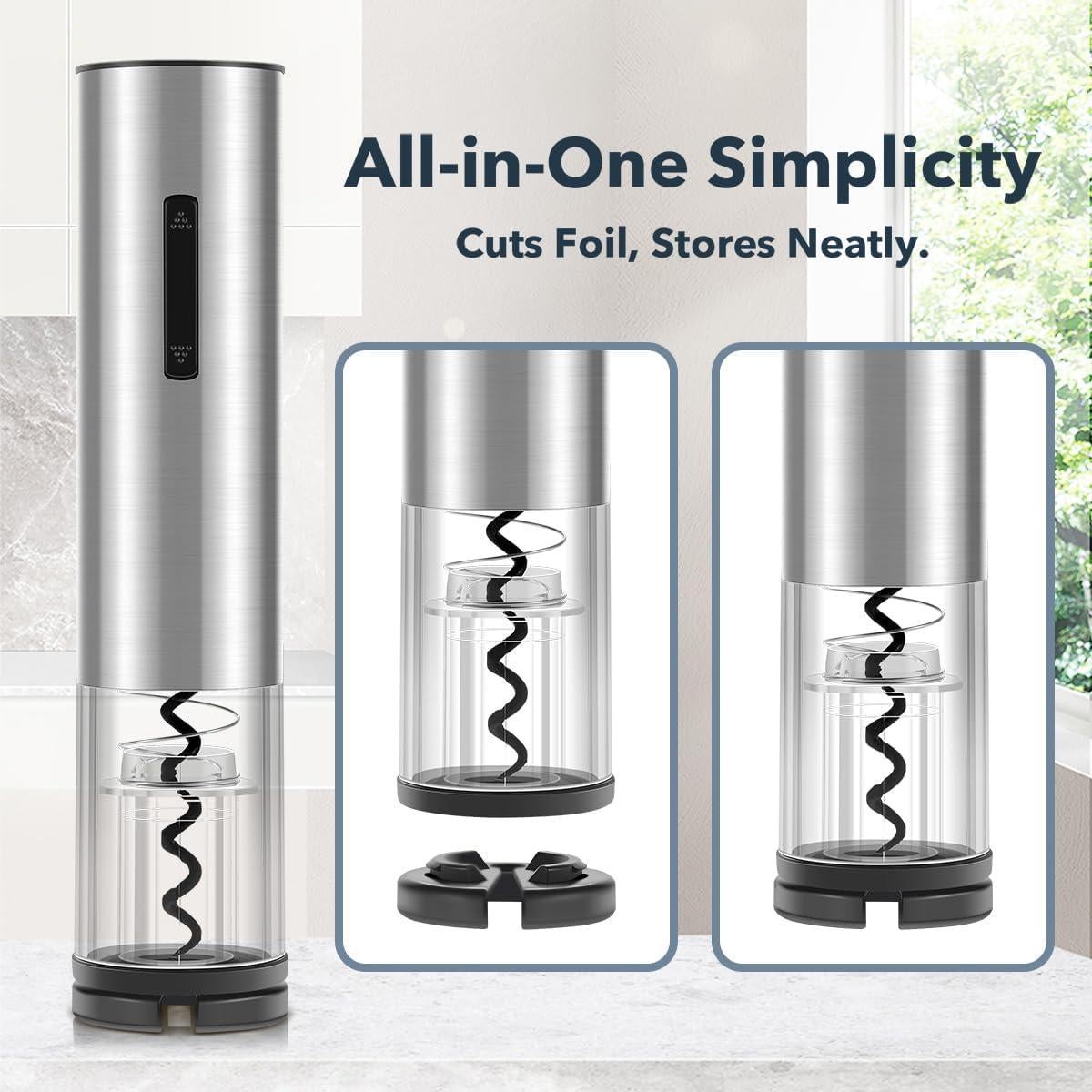 Abridor de Vino Eléctrico QIKPCK Recargable USB-C Acero Inoxidable