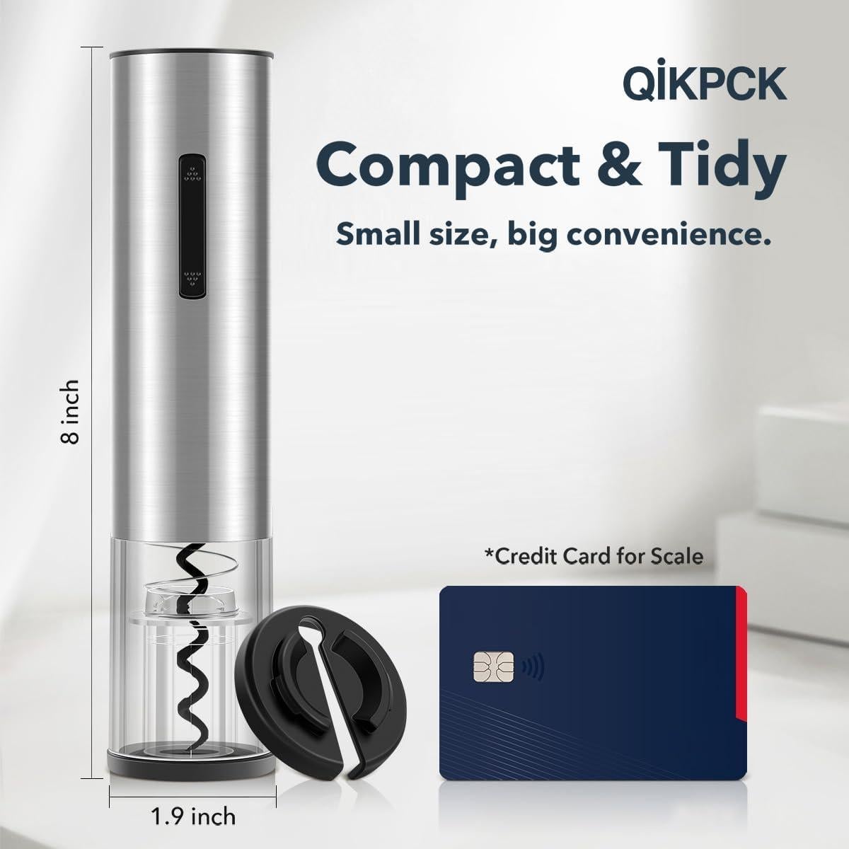 Abridor de Vino Eléctrico QIKPCK Recargable USB-C Acero Inoxidable