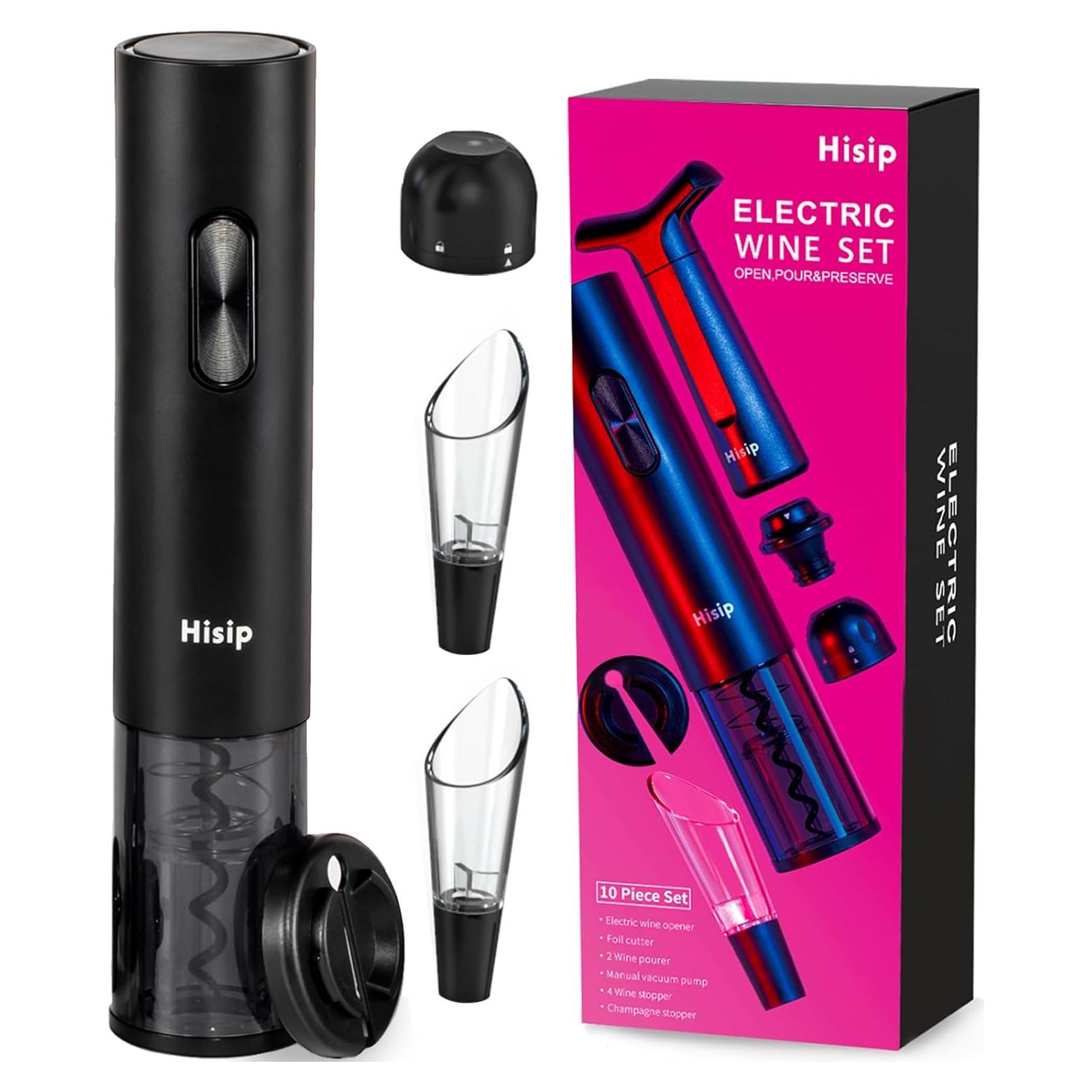 Abridor de Vino Eléctrico Hisip 5 en 1 con Batería y Accesorios