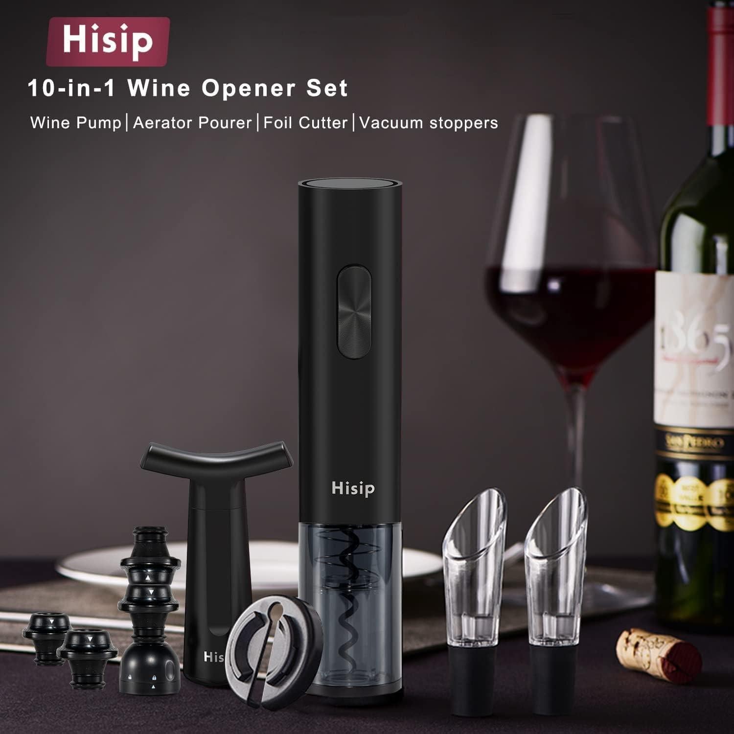 Abridor de Vino Eléctrico Hisip 5 en 1 con Batería y Accesorios