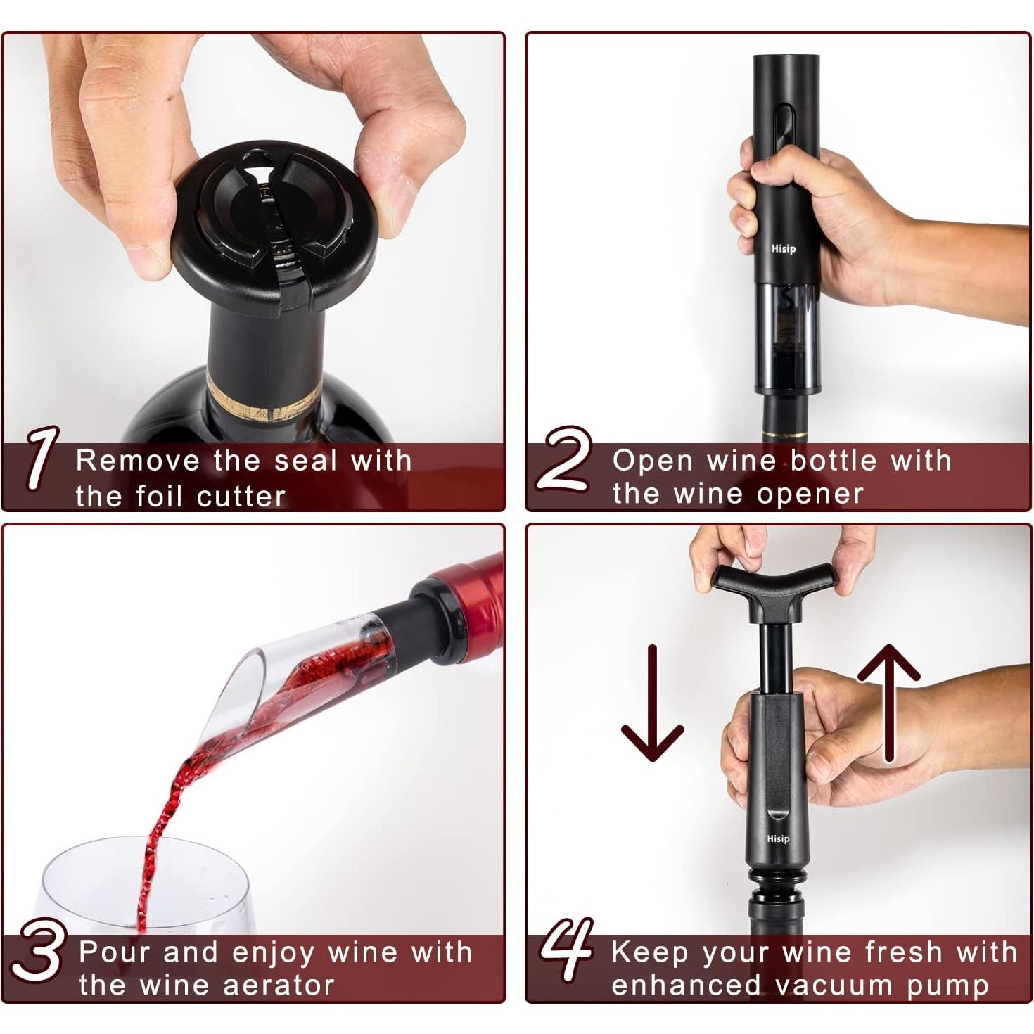 Abridor de Vino Eléctrico Hisip 5 en 1 con Batería y Accesorios