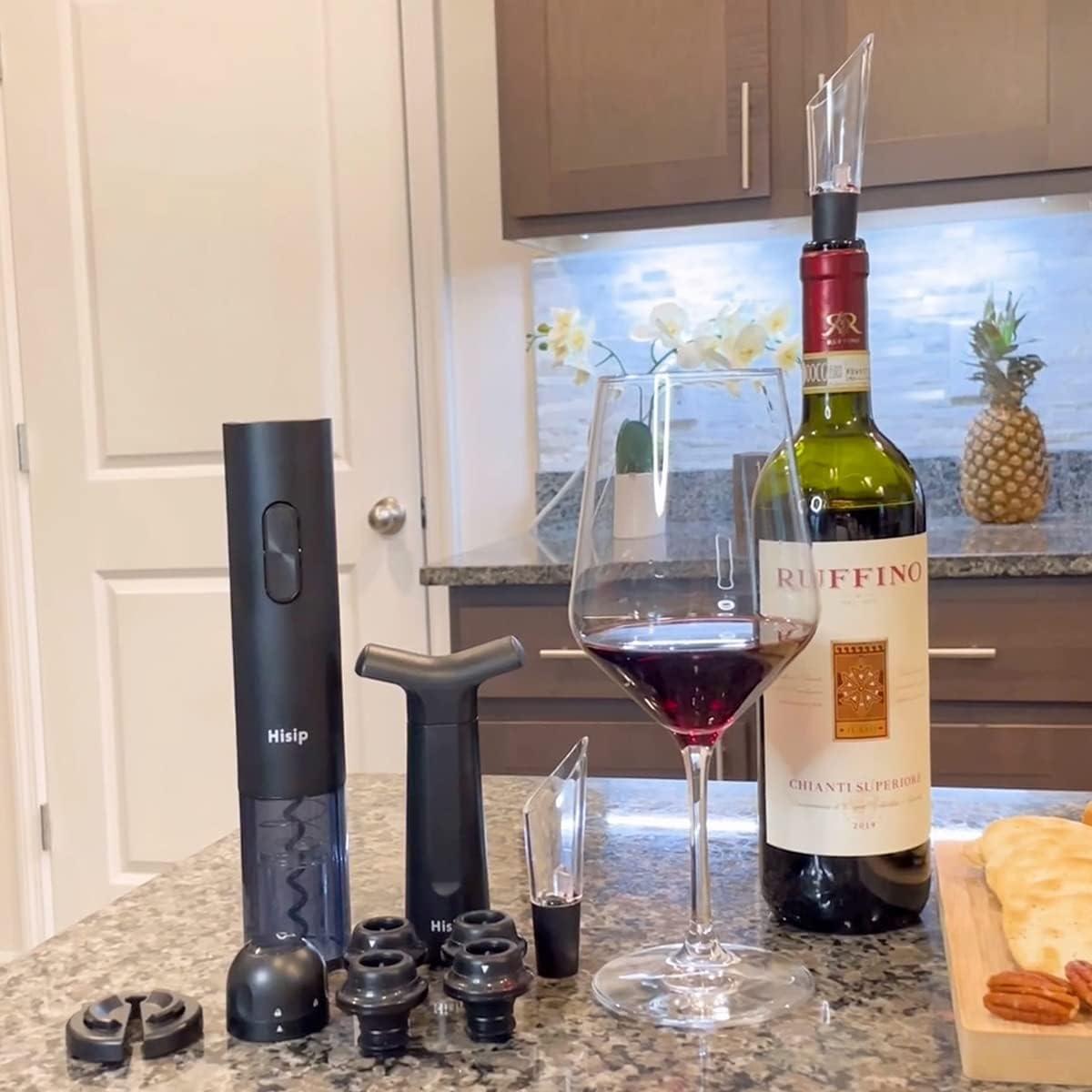 Abridor de Vino Eléctrico Hisip 5 en 1 con Batería y Accesorios